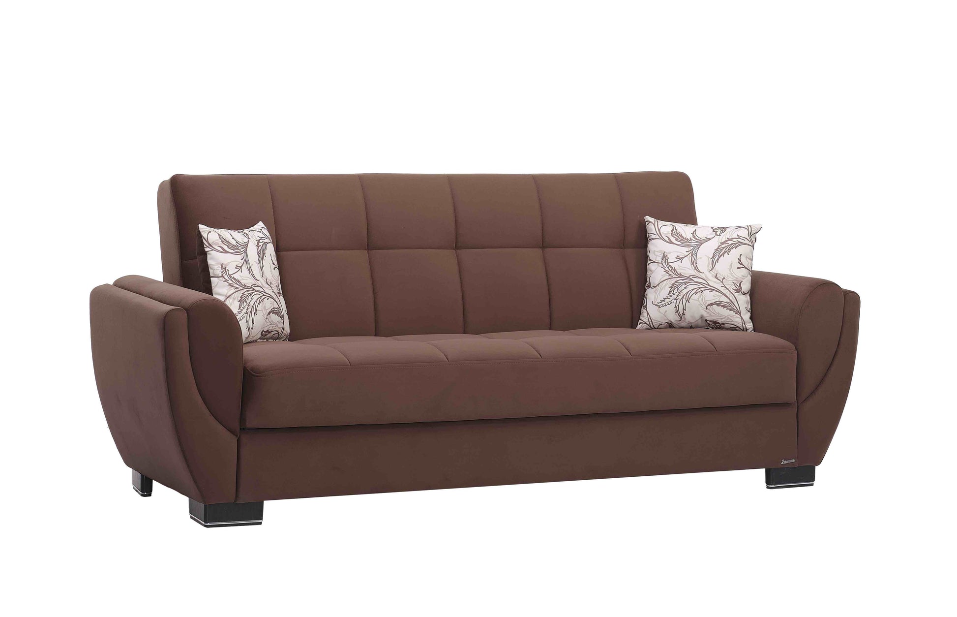 93" Brown Microfiber Convertible Futon Sleeper Sofa And Toss Pillows With Storage-1