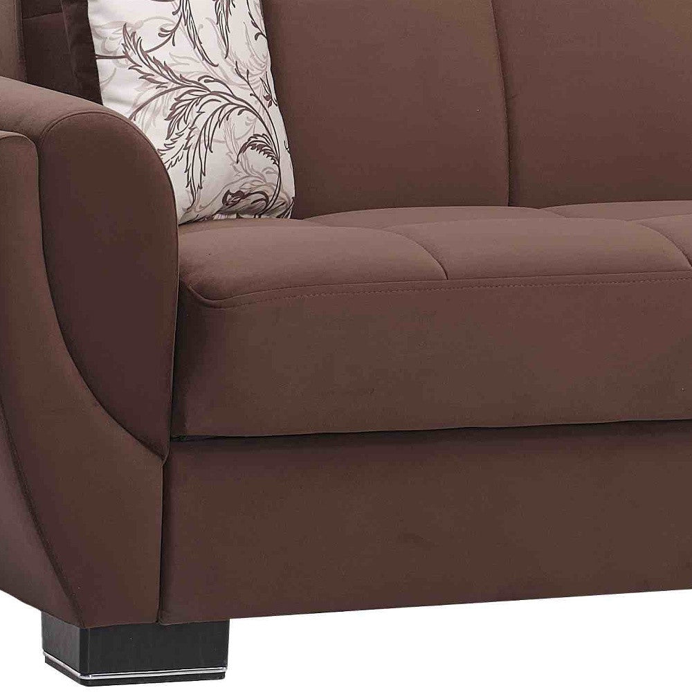 93" Brown Microfiber Convertible Futon Sleeper Sofa And Toss Pillows With Storage-4