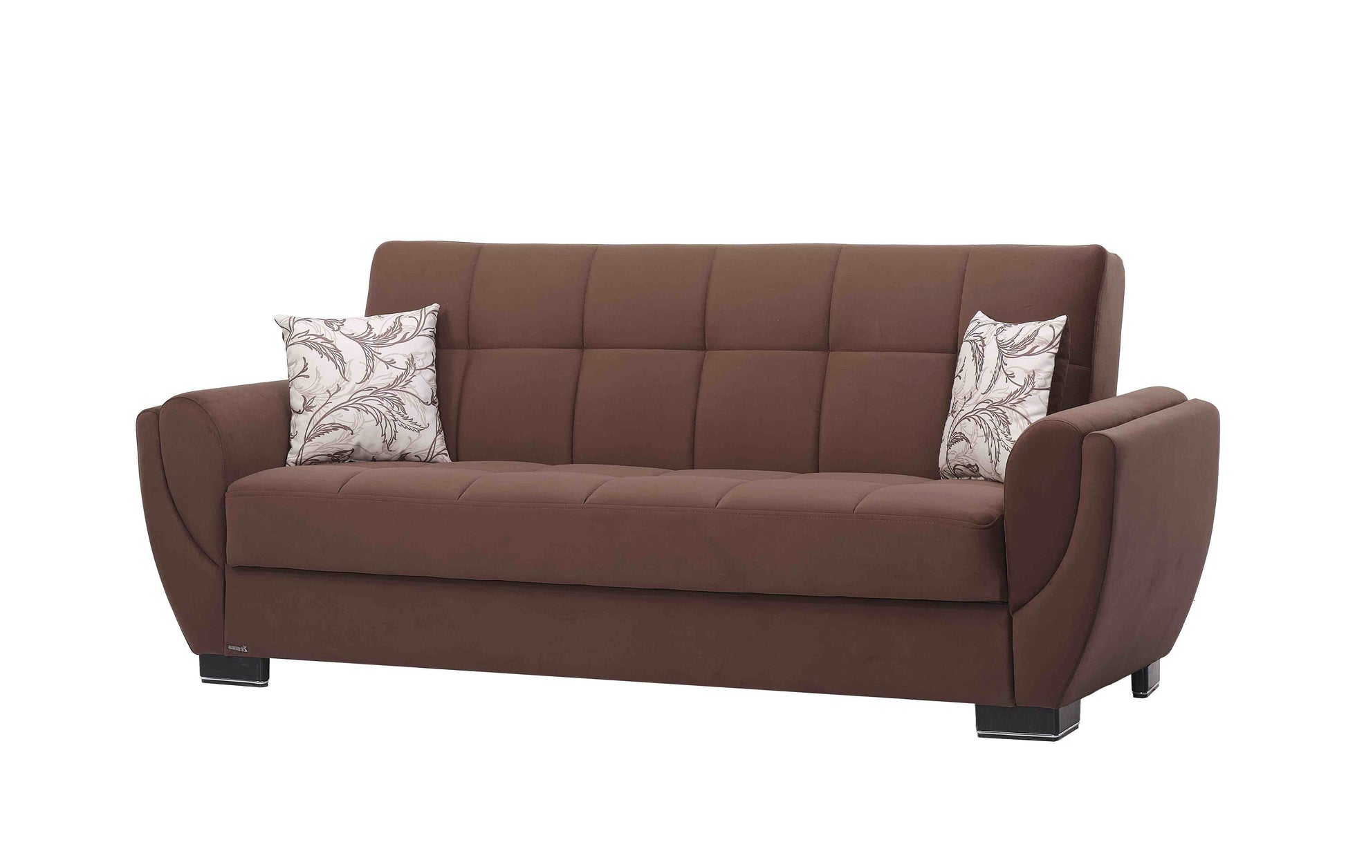 93" Brown Microfiber Convertible Futon Sleeper Sofa And Toss Pillows With Storage-5