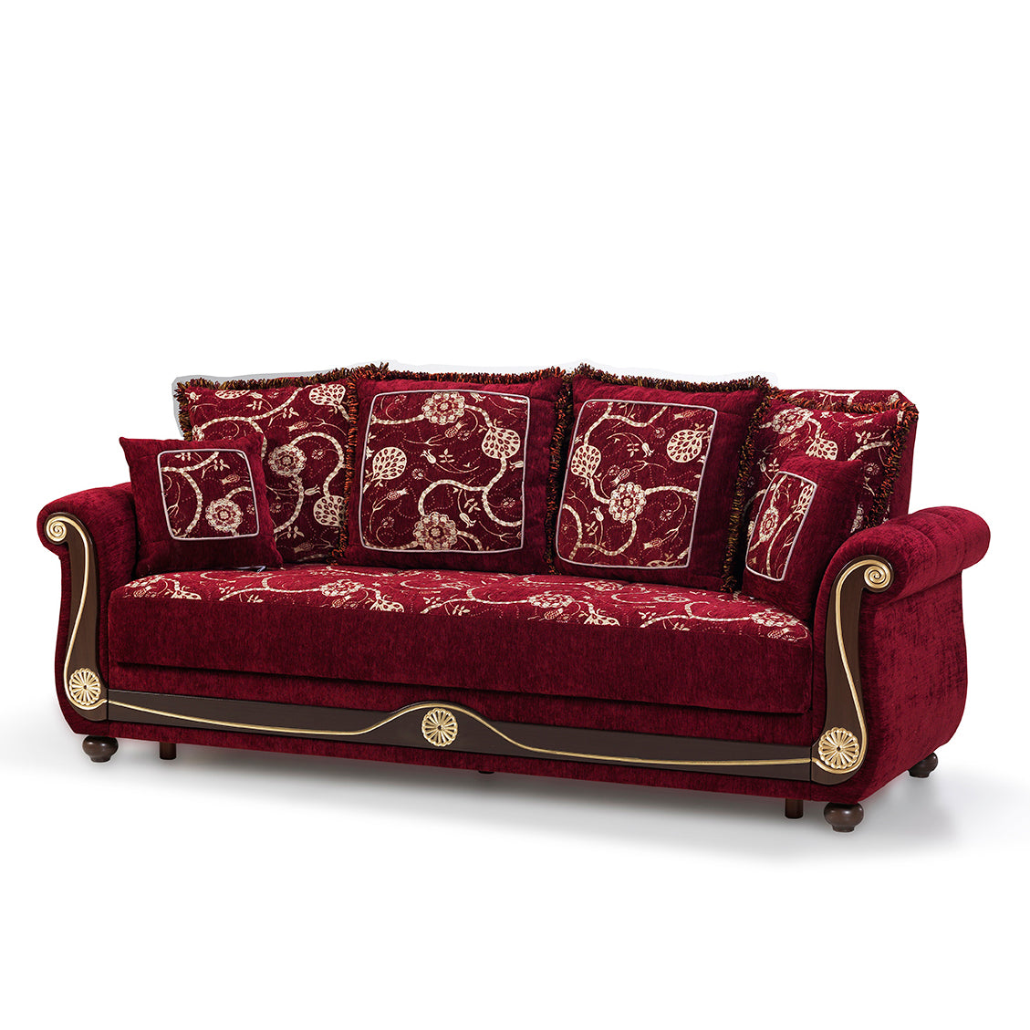 95" Burgundy Chenille Convertible Futon Sleeper Sofa And Toss Pillows With Storage-1