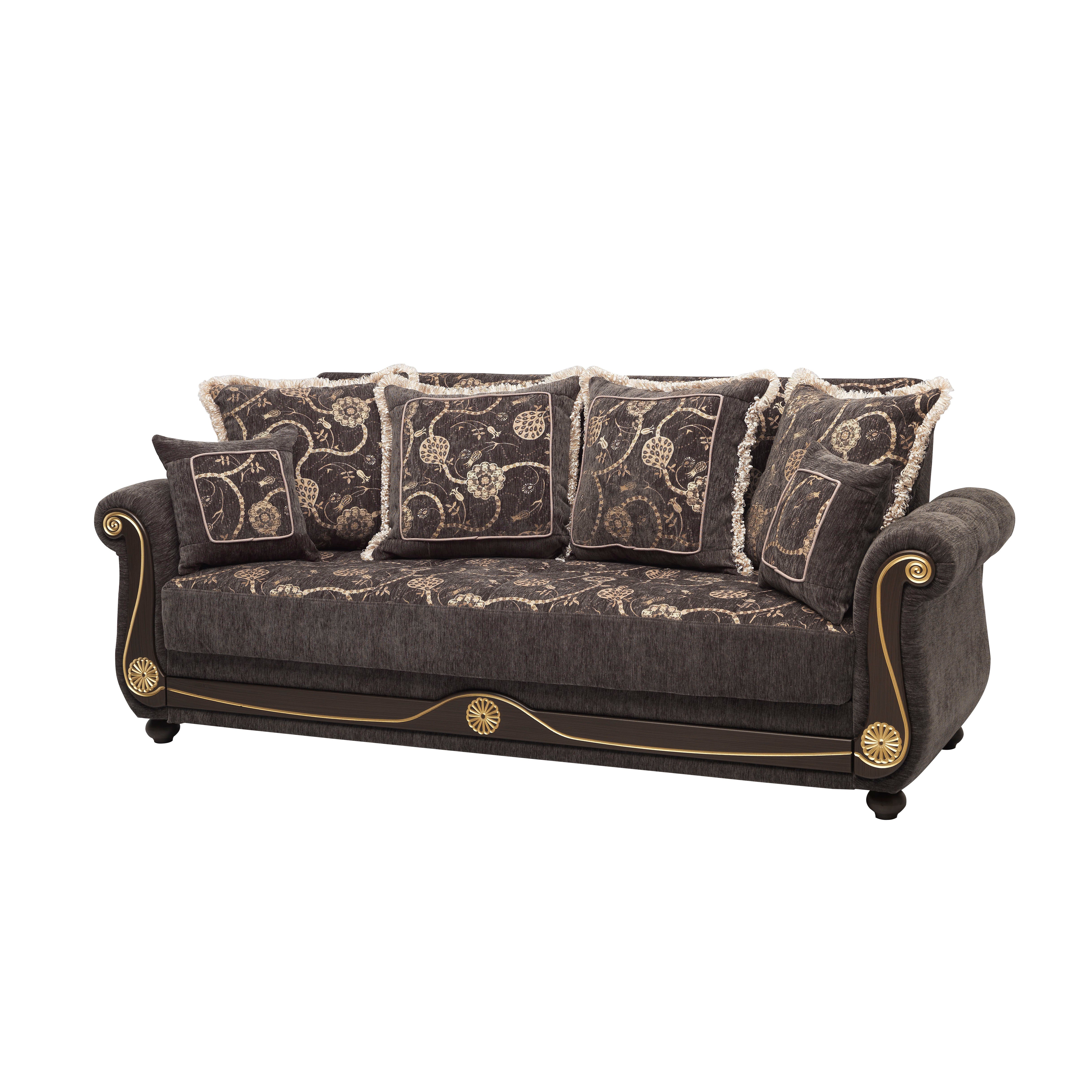 95" Gray Chenille Convertible Futon Sleeper Sofa And Toss Pillows With Storage-1