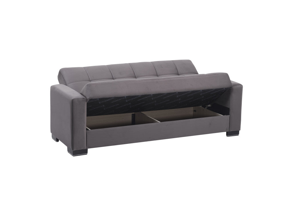 87" Gray Microfiber Convertible Futon Sleeper Sofa And Toss Pillows With Storage-Sofas-DECOROLALA