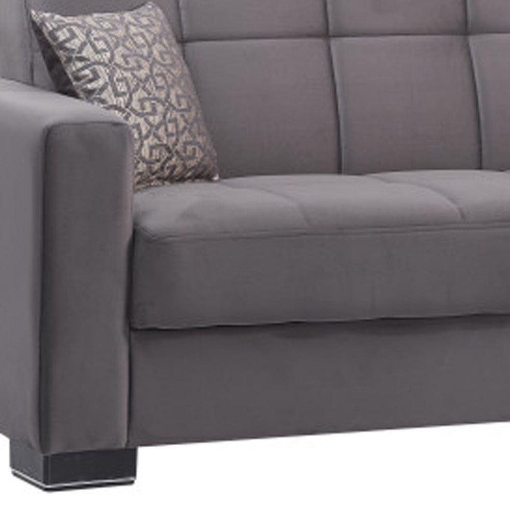 87" Gray Microfiber Convertible Futon Sleeper Sofa And Toss Pillows With Storage-Sofas-DECOROLALA
