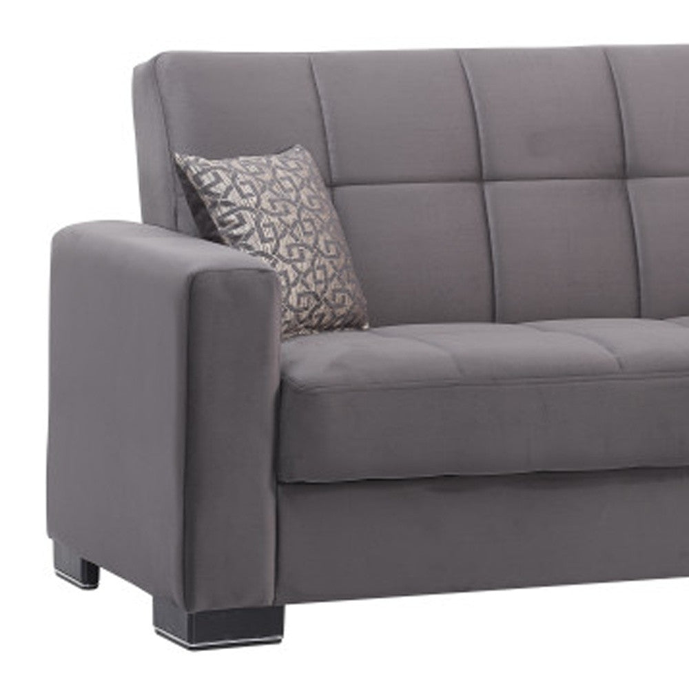 87" Gray Microfiber Convertible Futon Sleeper Sofa And Toss Pillows With Storage-Sofas-DECOROLALA