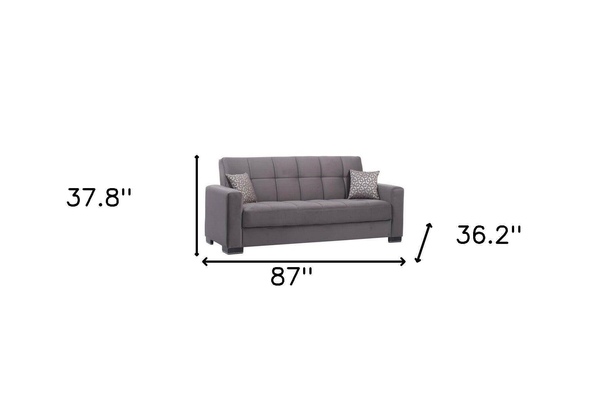 87" Gray Microfiber Convertible Futon Sleeper Sofa And Toss Pillows With Storage-Sofas-DECOROLALA
