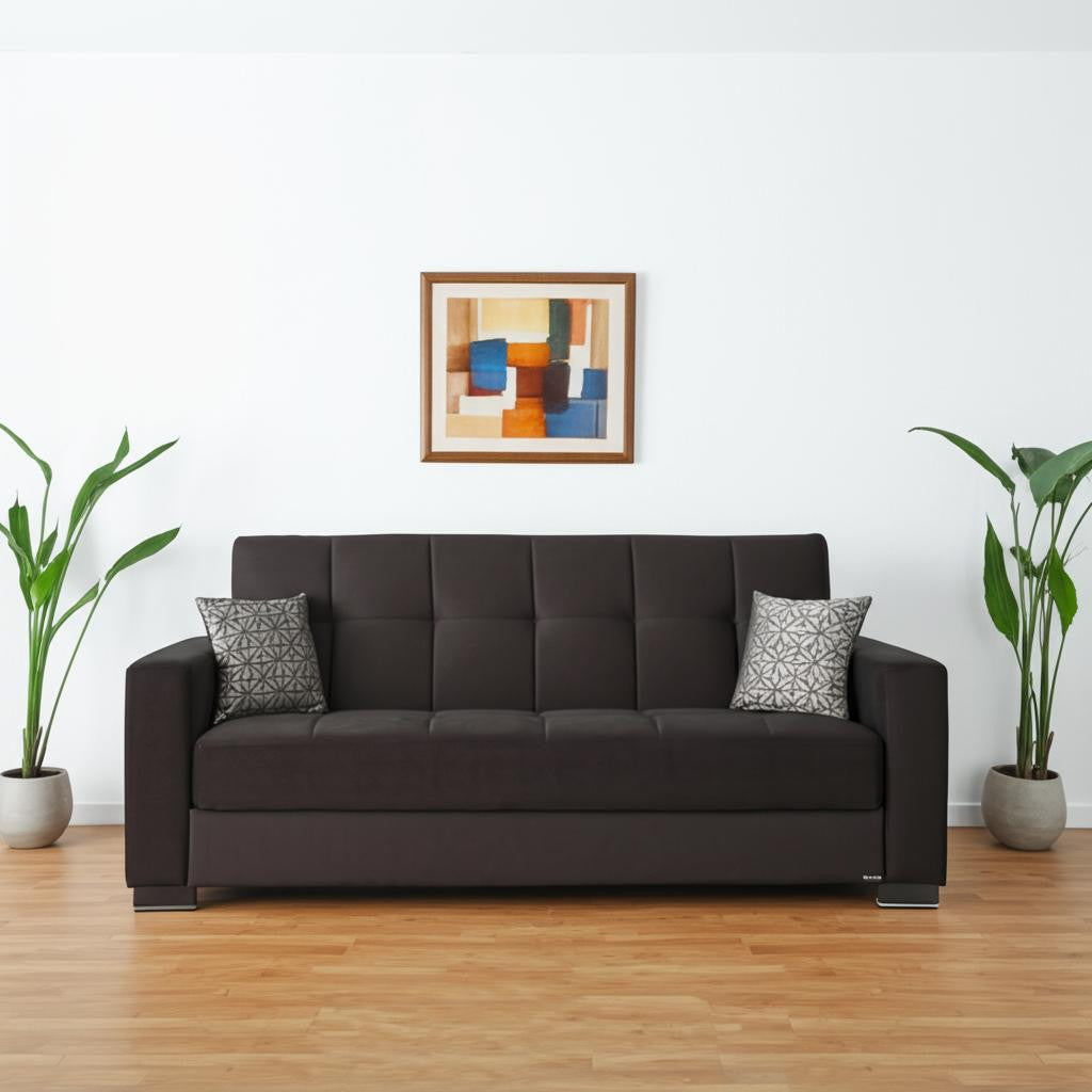 87" Black Microfiber Convertible Futon Sleeper Sofa And Toss Pillows With Storage-0