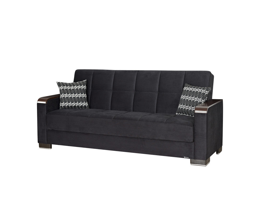 87" Black Microfiber Convertible Futon Sleeper Sofa And Toss Pillows With Storage-1