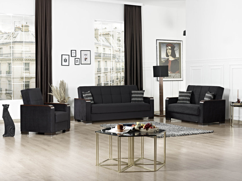 87" Black Microfiber Convertible Futon Sleeper Sofa And Toss Pillows With Storage-6