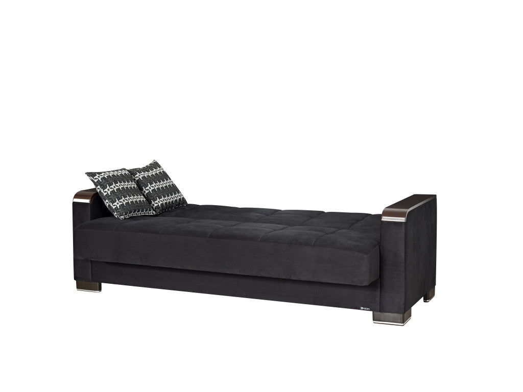 87" Black Microfiber Convertible Futon Sleeper Sofa And Toss Pillows With Storage-3