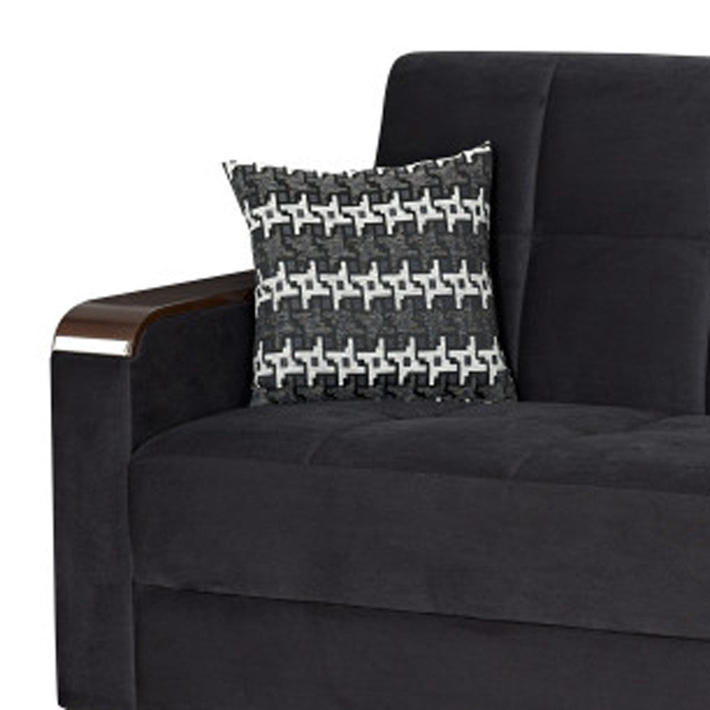 87" Black Microfiber Convertible Futon Sleeper Sofa And Toss Pillows With Storage-4