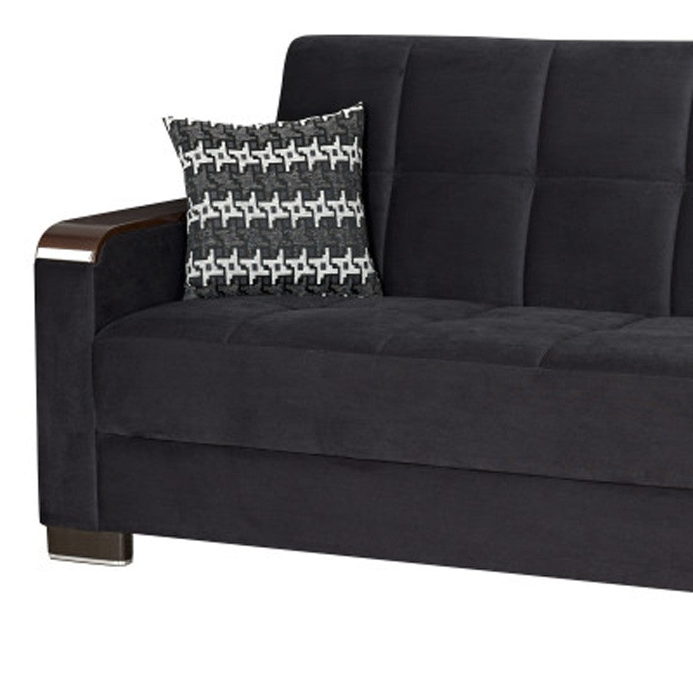 87" Black Microfiber Convertible Futon Sleeper Sofa And Toss Pillows With Storage-5