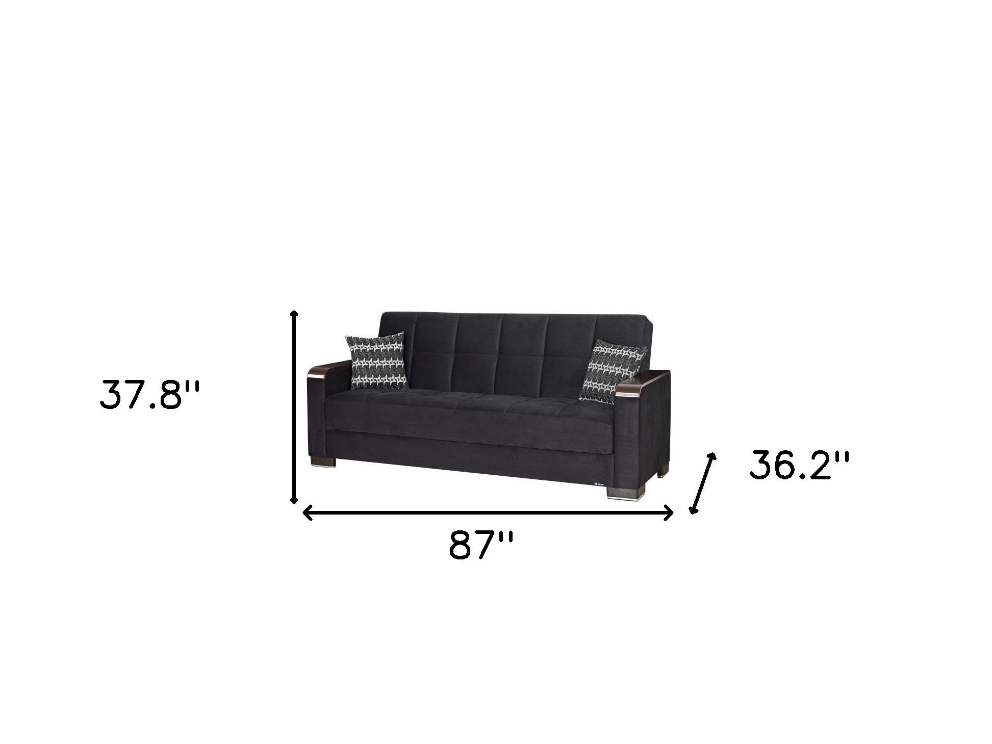 87" Black Microfiber Convertible Futon Sleeper Sofa And Toss Pillows With Storage-7