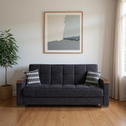 87" Black Microfiber Convertible Futon Sleeper Sofa And Toss Pillows With Storage-0