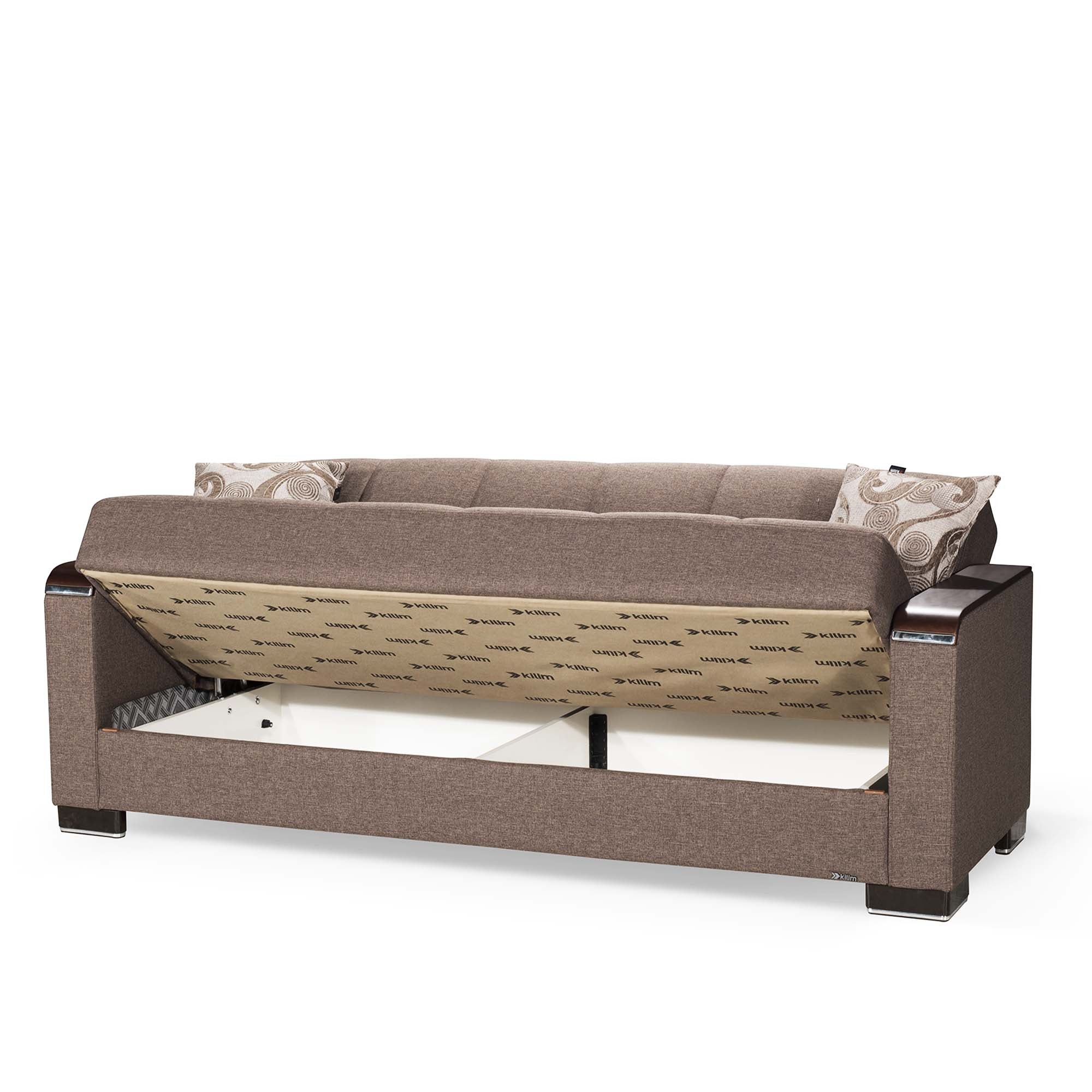 87" Brown Chenille Convertible Futon Sleeper Sofa And Toss Pillows With Storage-2