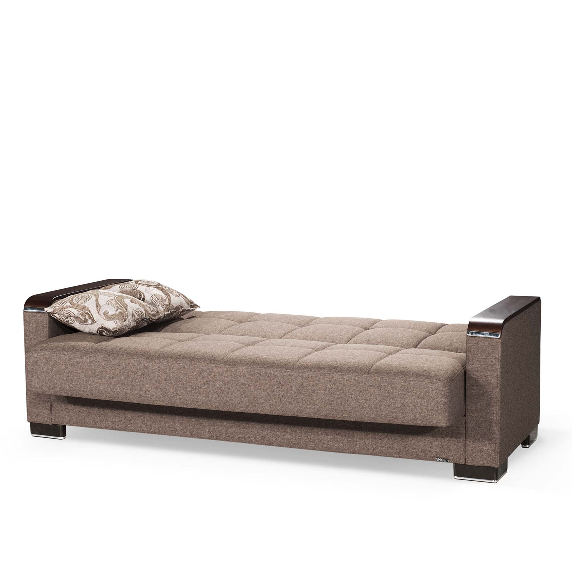 87" Brown Chenille Convertible Futon Sleeper Sofa And Toss Pillows With Storage-3