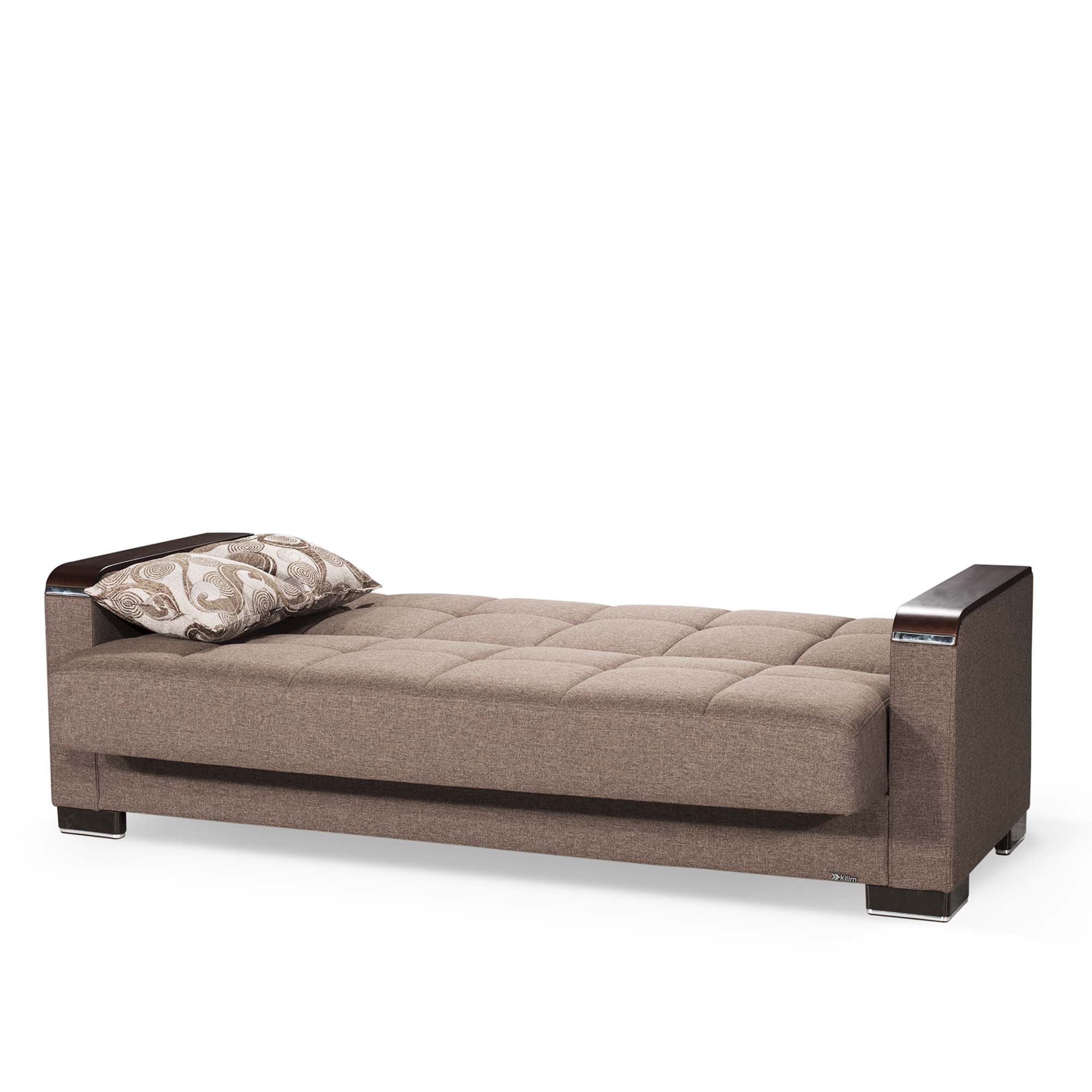 87" Brown Chenille Convertible Futon Sleeper Sofa And Toss Pillows With Storage-3