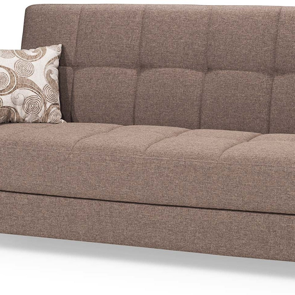 87" Brown Chenille Convertible Futon Sleeper Sofa And Toss Pillows With Storage-5