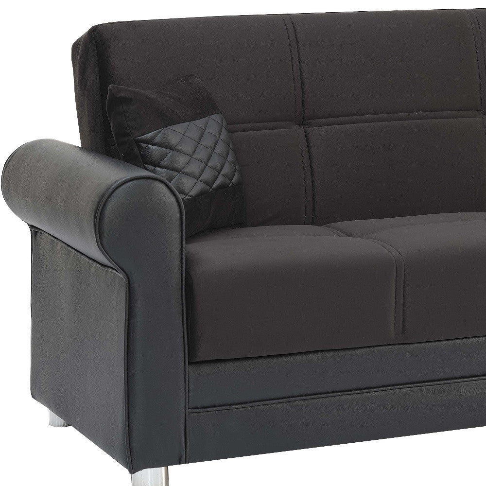 89" Black Polyester Convertible Futon Sleeper Sofa And Toss Pillows With Storage-4