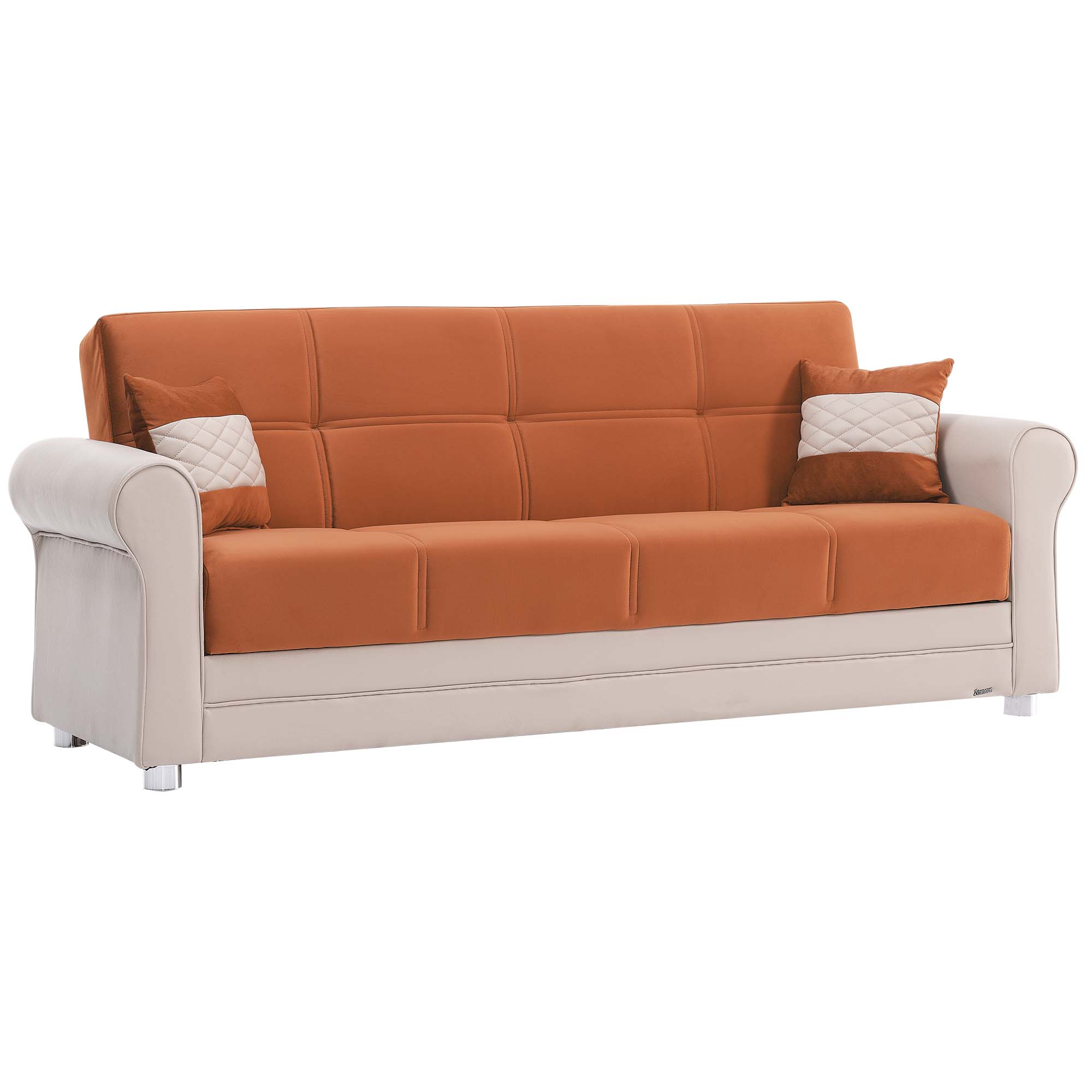 89" Orange Polyester Convertible Futon Sleeper Sofa And Toss Pillows With Storage-1