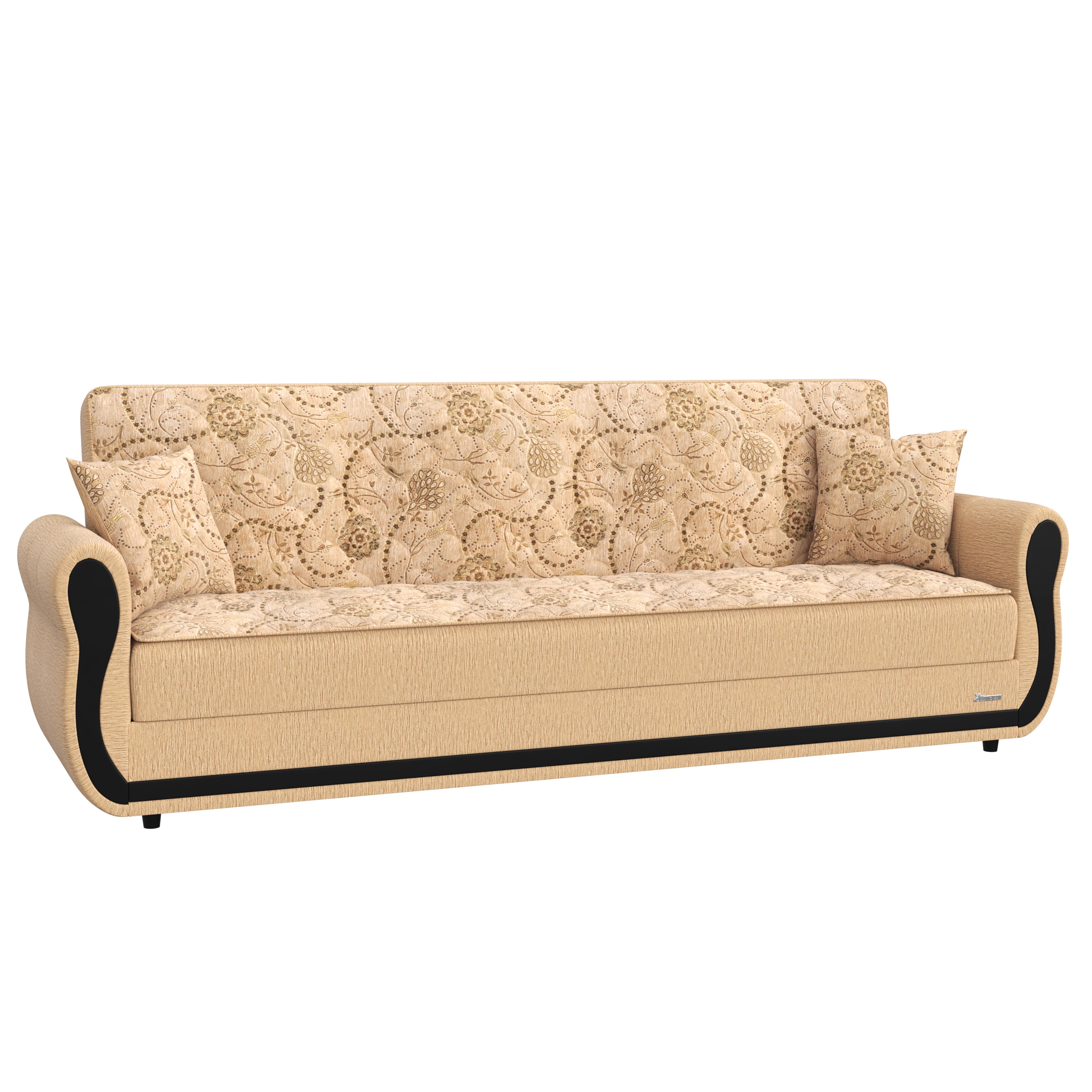 90" Beige Chenille Convertible Futon Sleeper Sofa And Toss Pillows With Storage-1