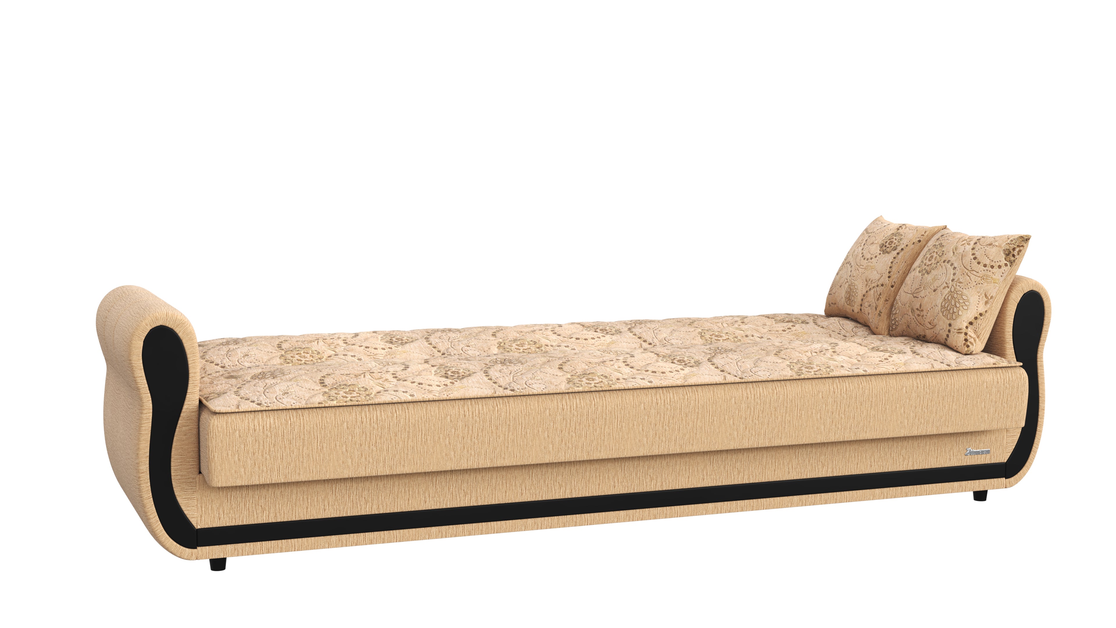 90" Beige Chenille Convertible Futon Sleeper Sofa And Toss Pillows With Storage-3