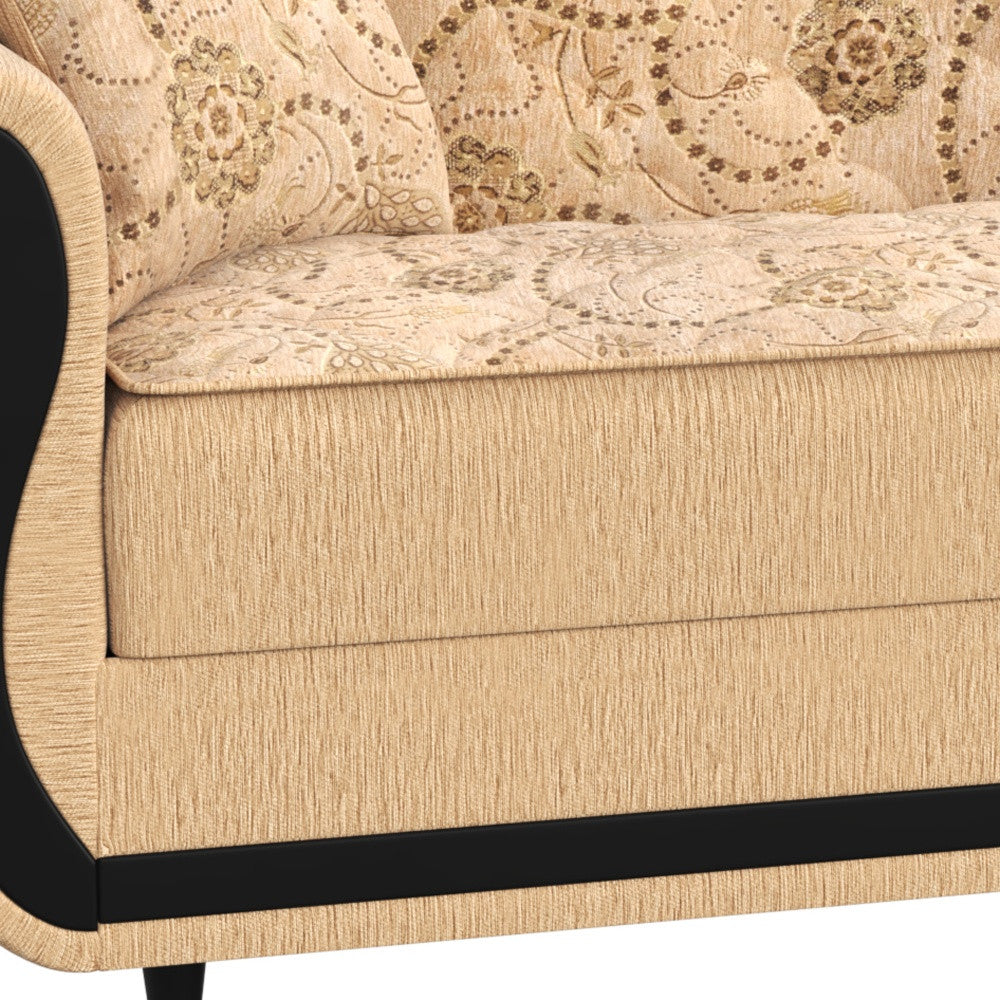 90" Beige Chenille Convertible Futon Sleeper Sofa And Toss Pillows With Storage-4
