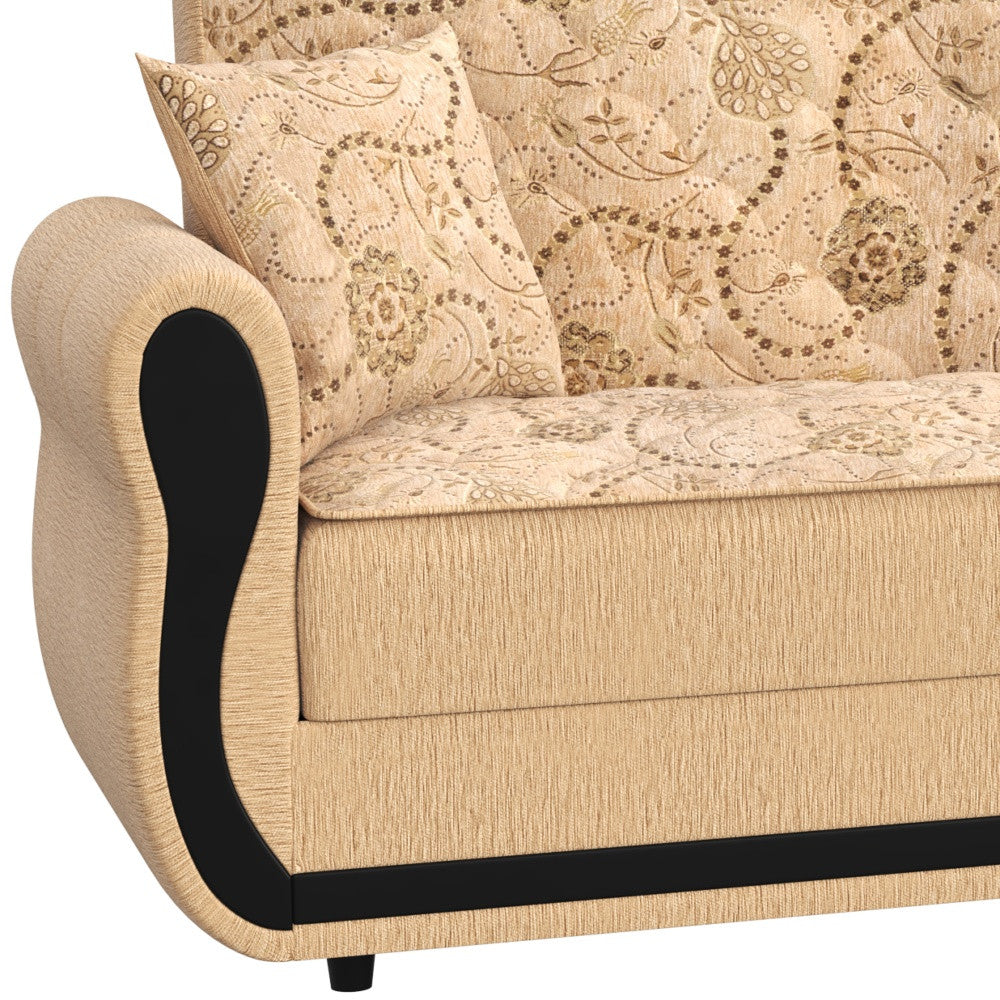 90" Beige Chenille Convertible Futon Sleeper Sofa And Toss Pillows With Storage-5