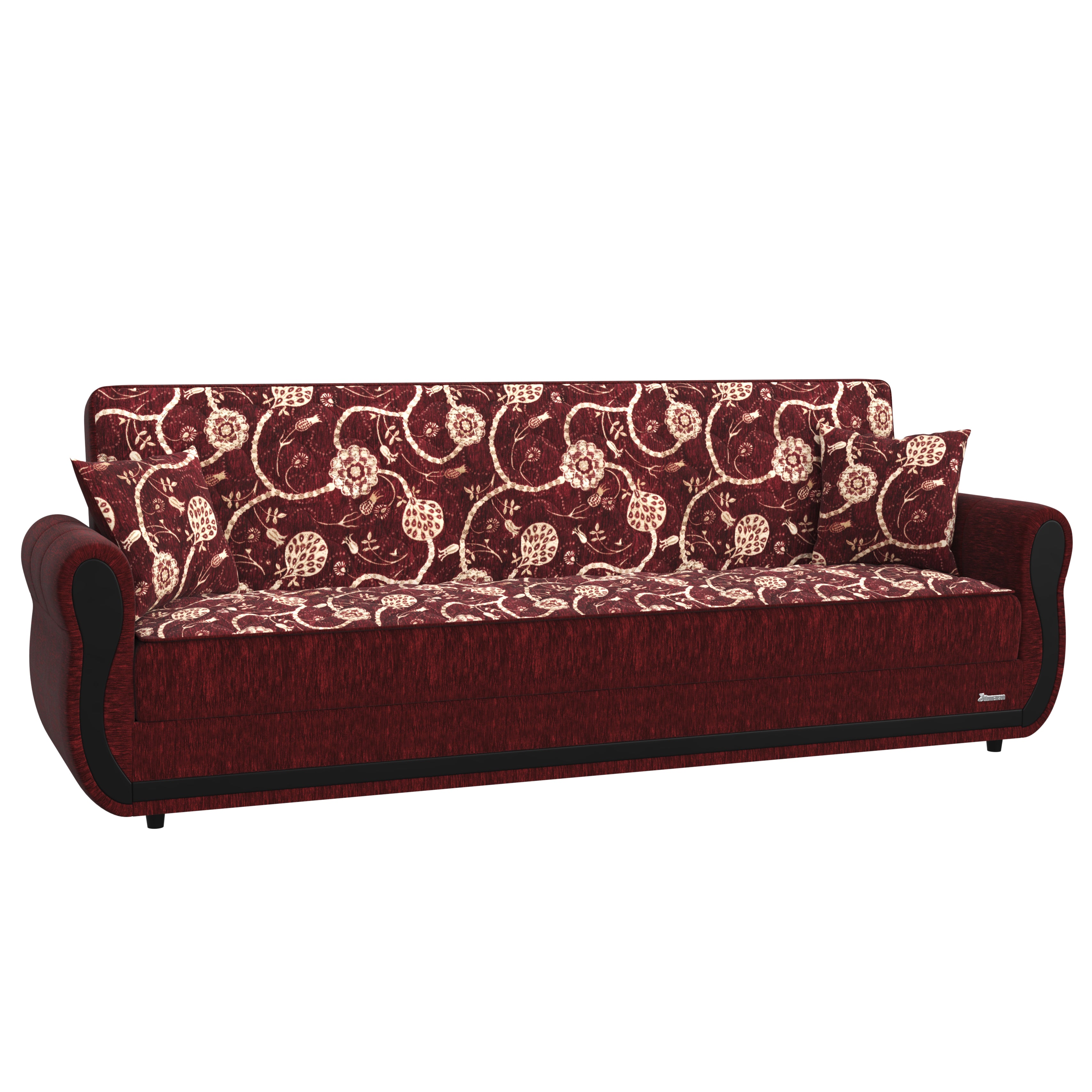 90" Burgundy Chenille Convertible Futon Sleeper Sofa And Toss Pillows With Storage-1