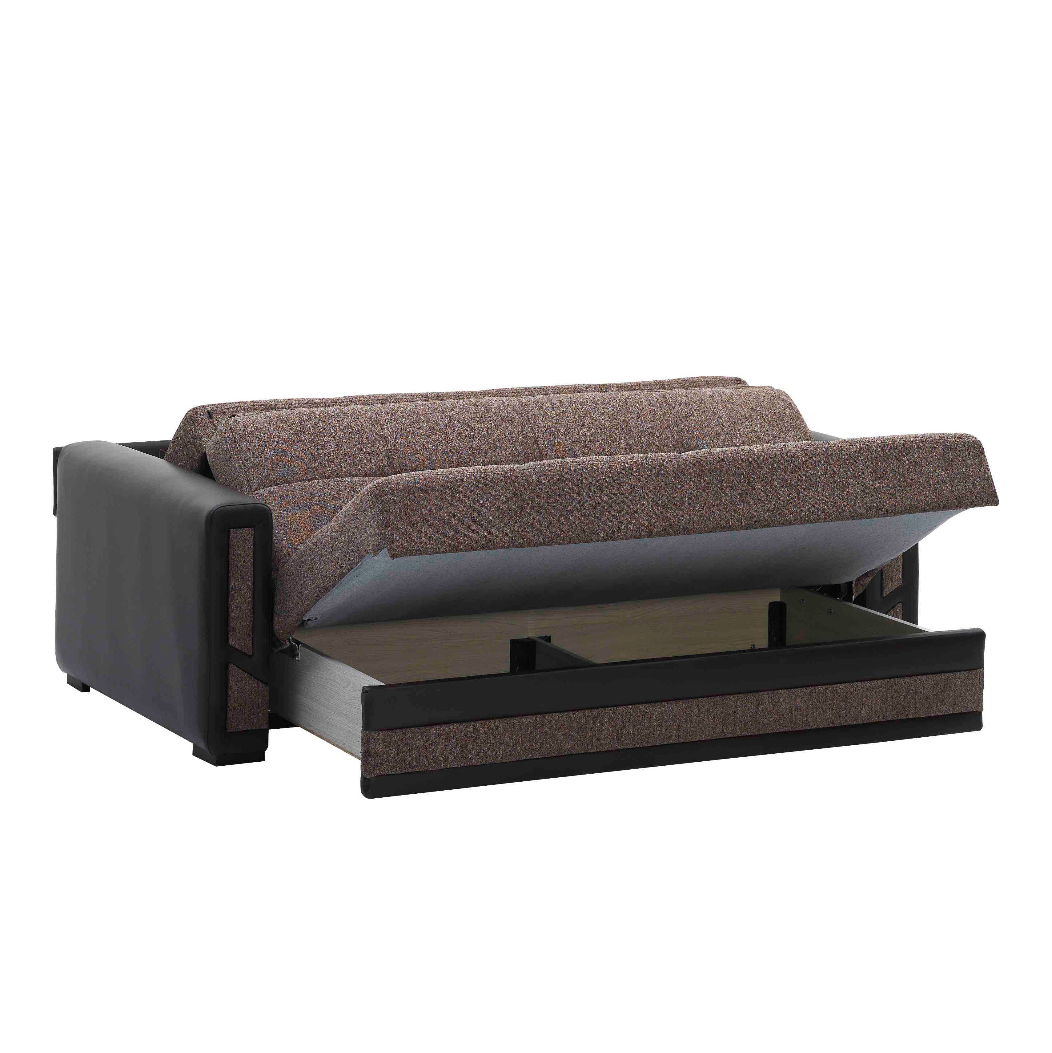 78" Brown Chenille Convertible Futon Sleeper Sofa And Toss Pillows With Storage-2