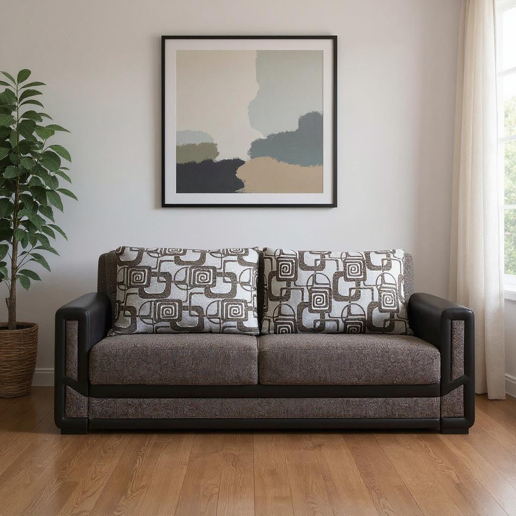 78" Brown Chenille Convertible Futon Sleeper Sofa And Toss Pillows With Storage-0