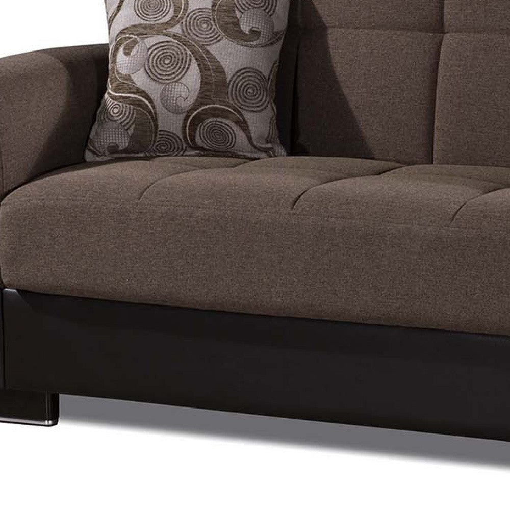 93" Brown Chenille And Faux Leather Convertible Futon Sleeper Sofa And Toss Pillows With Storage-7