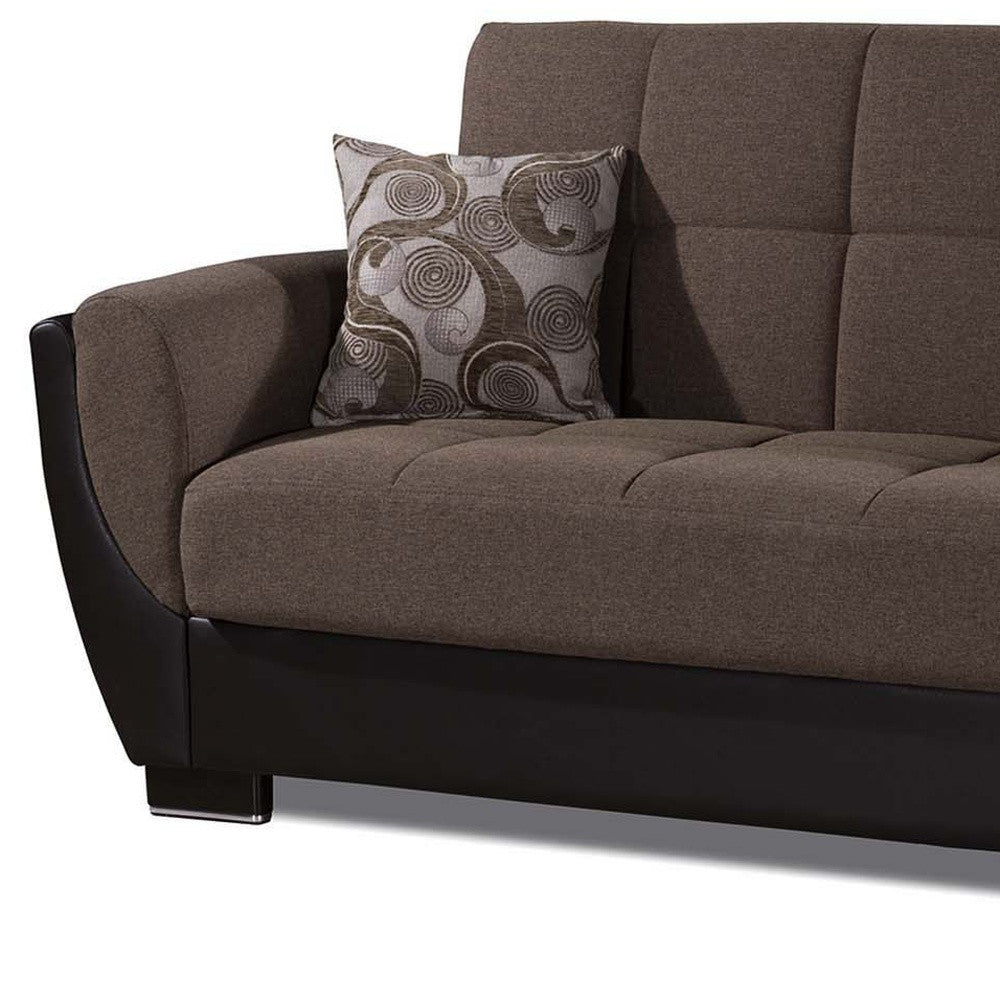 93" Brown Chenille And Faux Leather Convertible Futon Sleeper Sofa And Toss Pillows With Storage-8