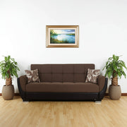 93" Brown Chenille And Faux Leather Convertible Futon Sleeper Sofa And Toss Pillows With Storage-0