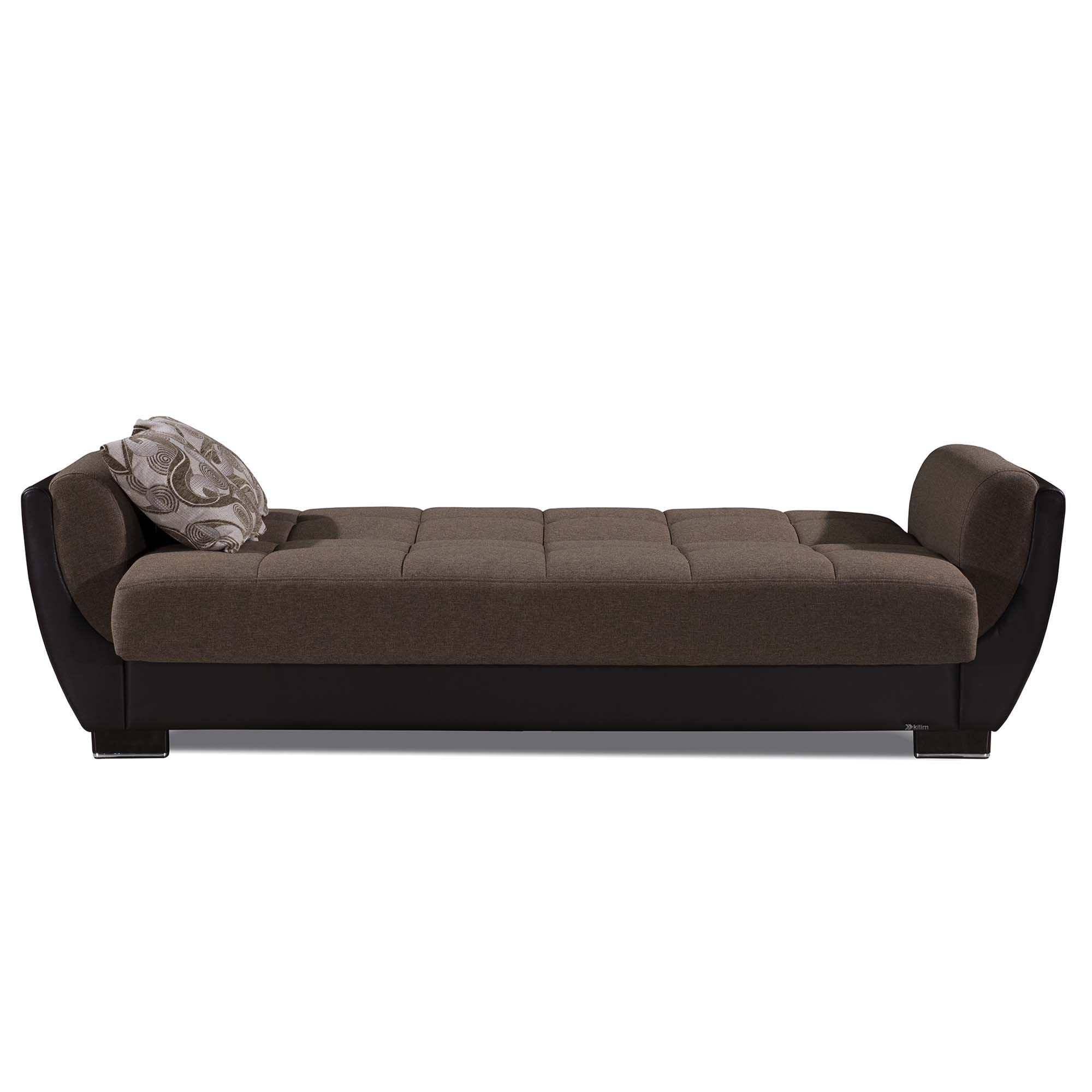 93" Brown Chenille And Faux Leather Convertible Futon Sleeper Sofa And Toss Pillows With Storage-5