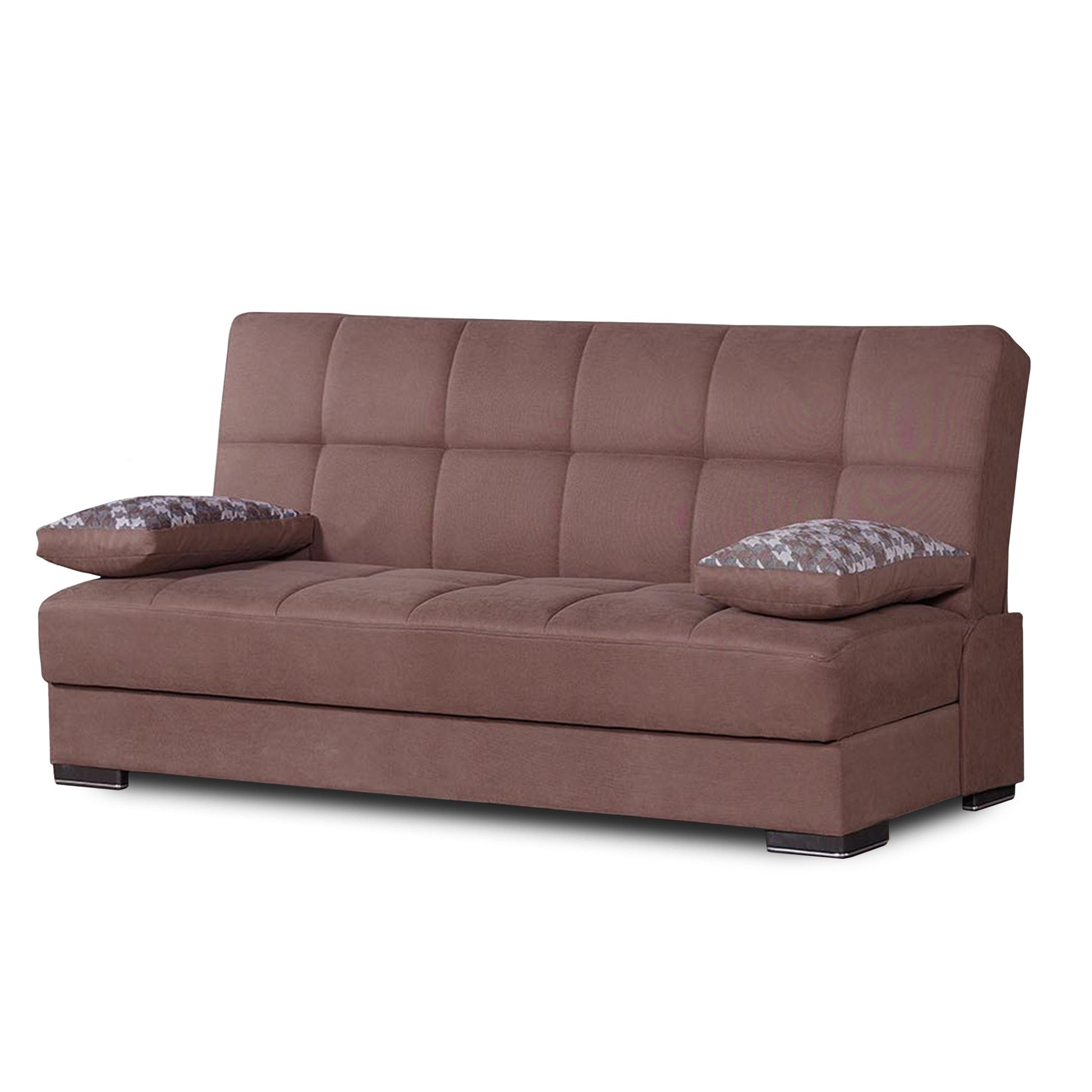 75" Brown Chenille Convertible Futon Sleeper Sofa And Toss Pillows With Storage-1