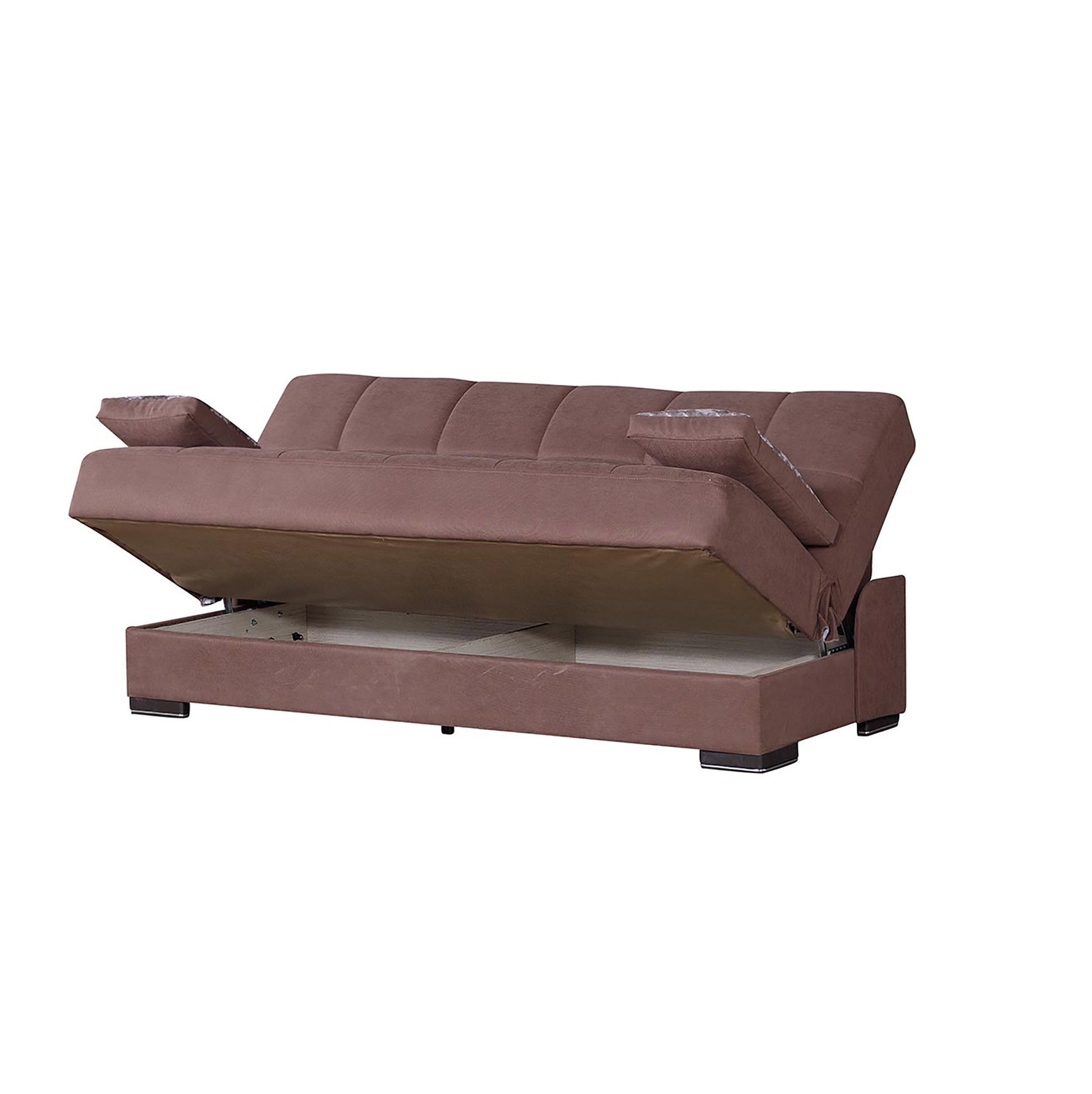 75" Brown Chenille Convertible Futon Sleeper Sofa And Toss Pillows With Storage-2