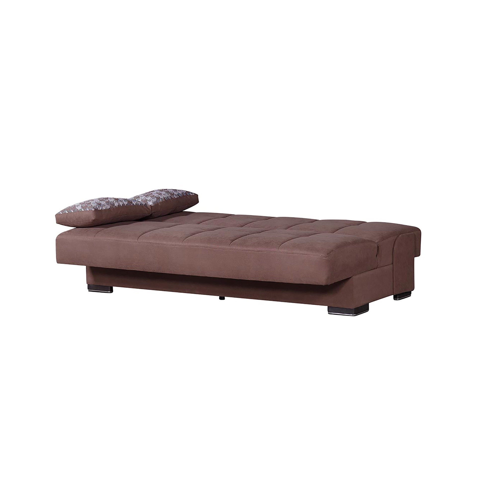 75" Brown Chenille Convertible Futon Sleeper Sofa And Toss Pillows With Storage-3