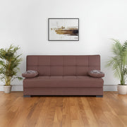75" Brown Chenille Convertible Futon Sleeper Sofa And Toss Pillows With Storage-0