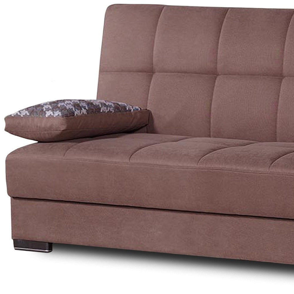 75" Brown Chenille Convertible Futon Sleeper Sofa And Toss Pillows With Storage-4