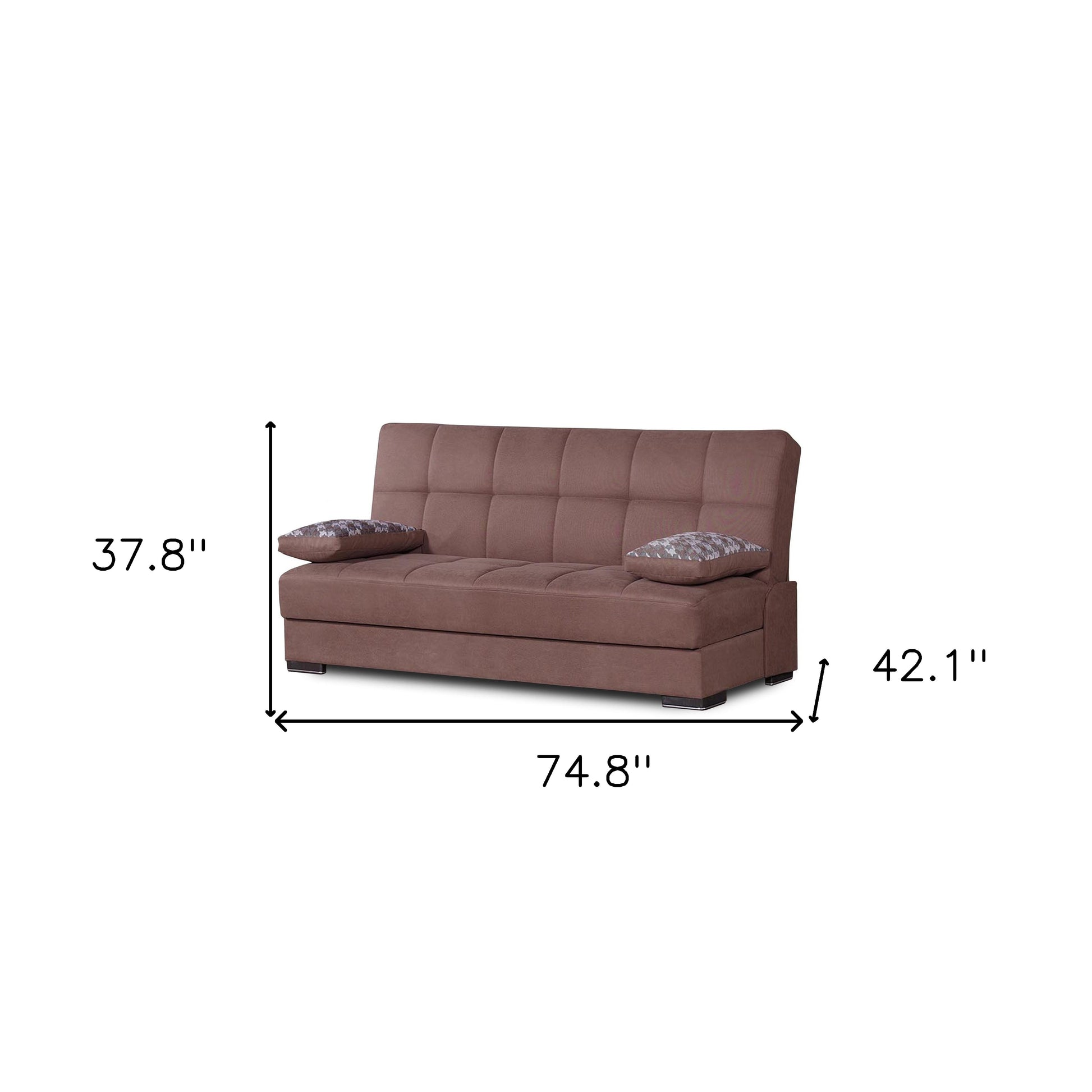 75" Brown Chenille Convertible Futon Sleeper Sofa And Toss Pillows With Storage-6