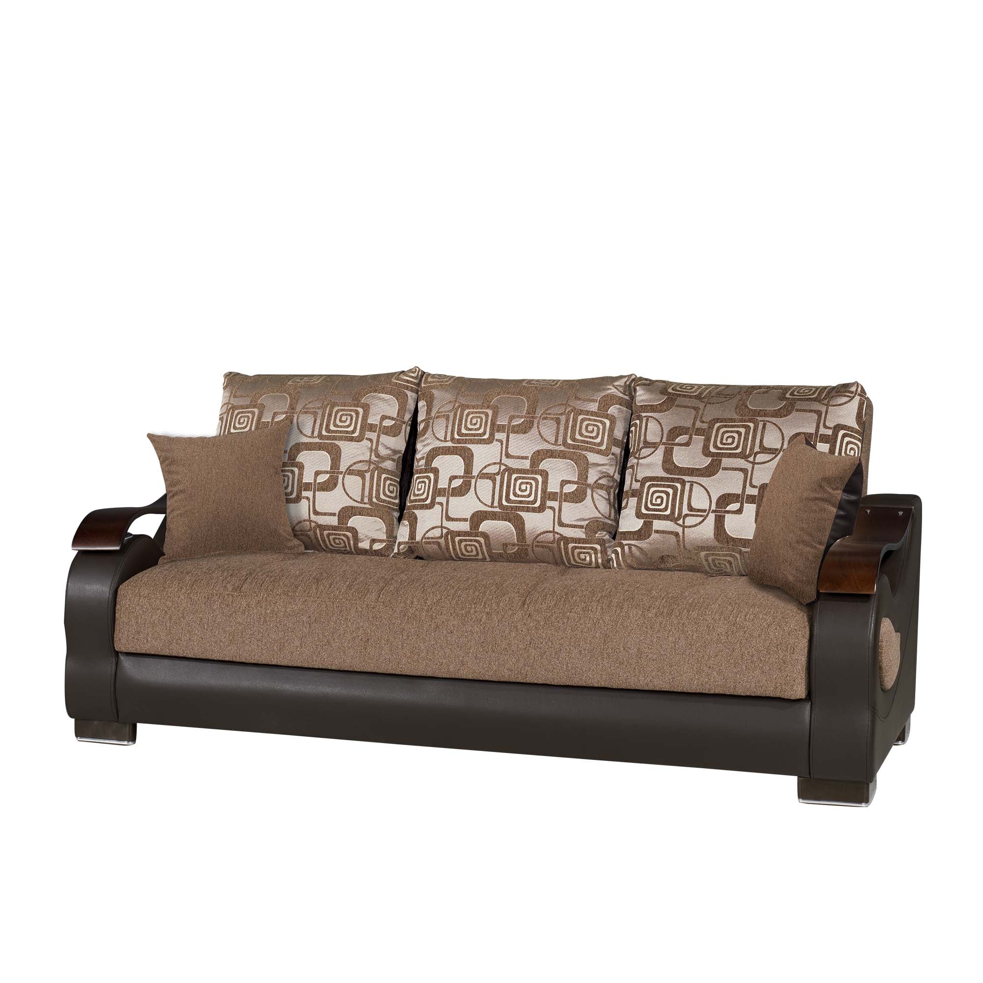 87" Brown Chenille Convertible Futon Sleeper Sofa And Toss Pillows With Storage-1