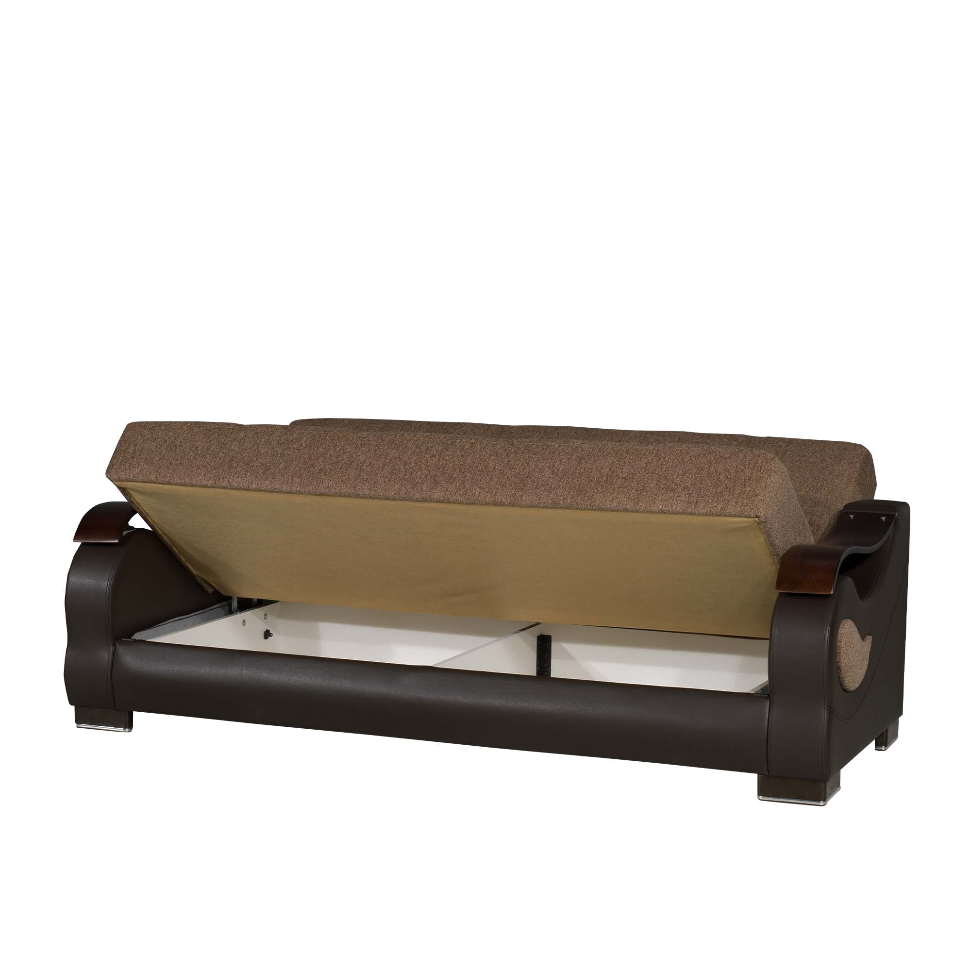 87" Brown Chenille Convertible Futon Sleeper Sofa And Toss Pillows With Storage-2