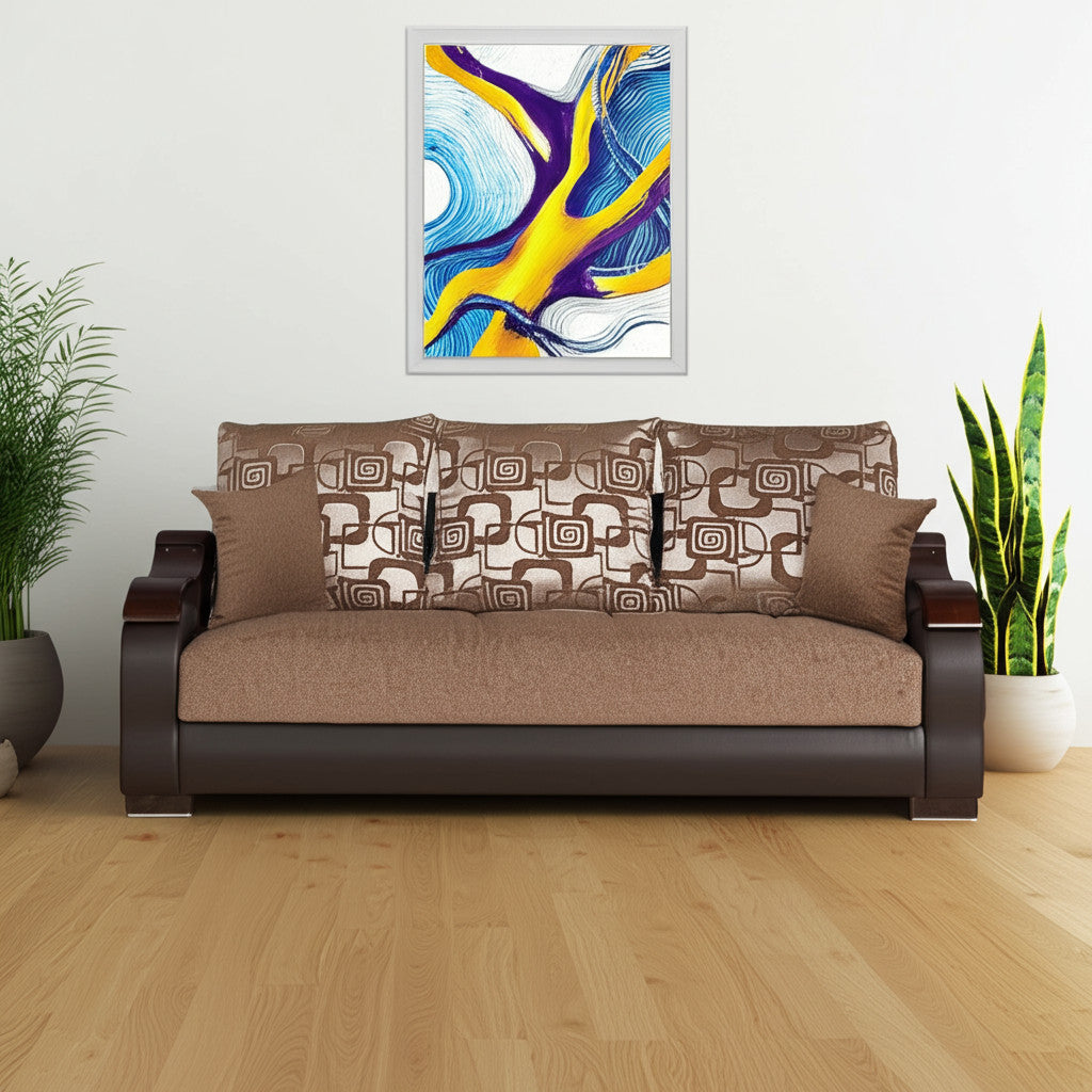 87" Brown Chenille Convertible Futon Sleeper Sofa And Toss Pillows With Storage-0