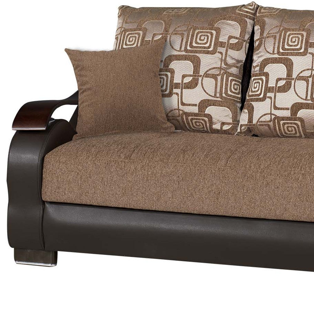 87" Brown Chenille Convertible Futon Sleeper Sofa And Toss Pillows With Storage-3