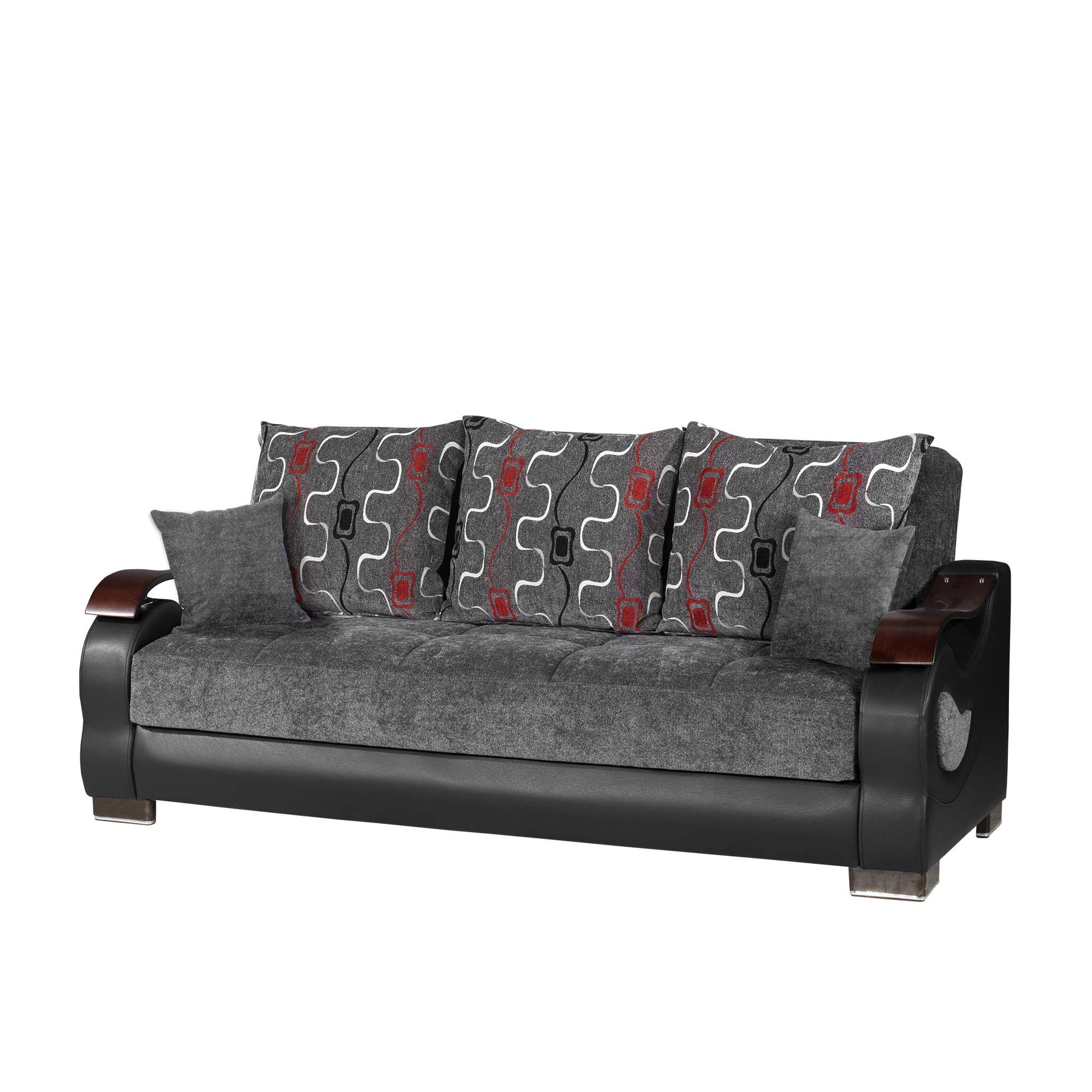 87" Gray Chenille Convertible Futon Sleeper Sofa And Toss Pillows With Storage-1