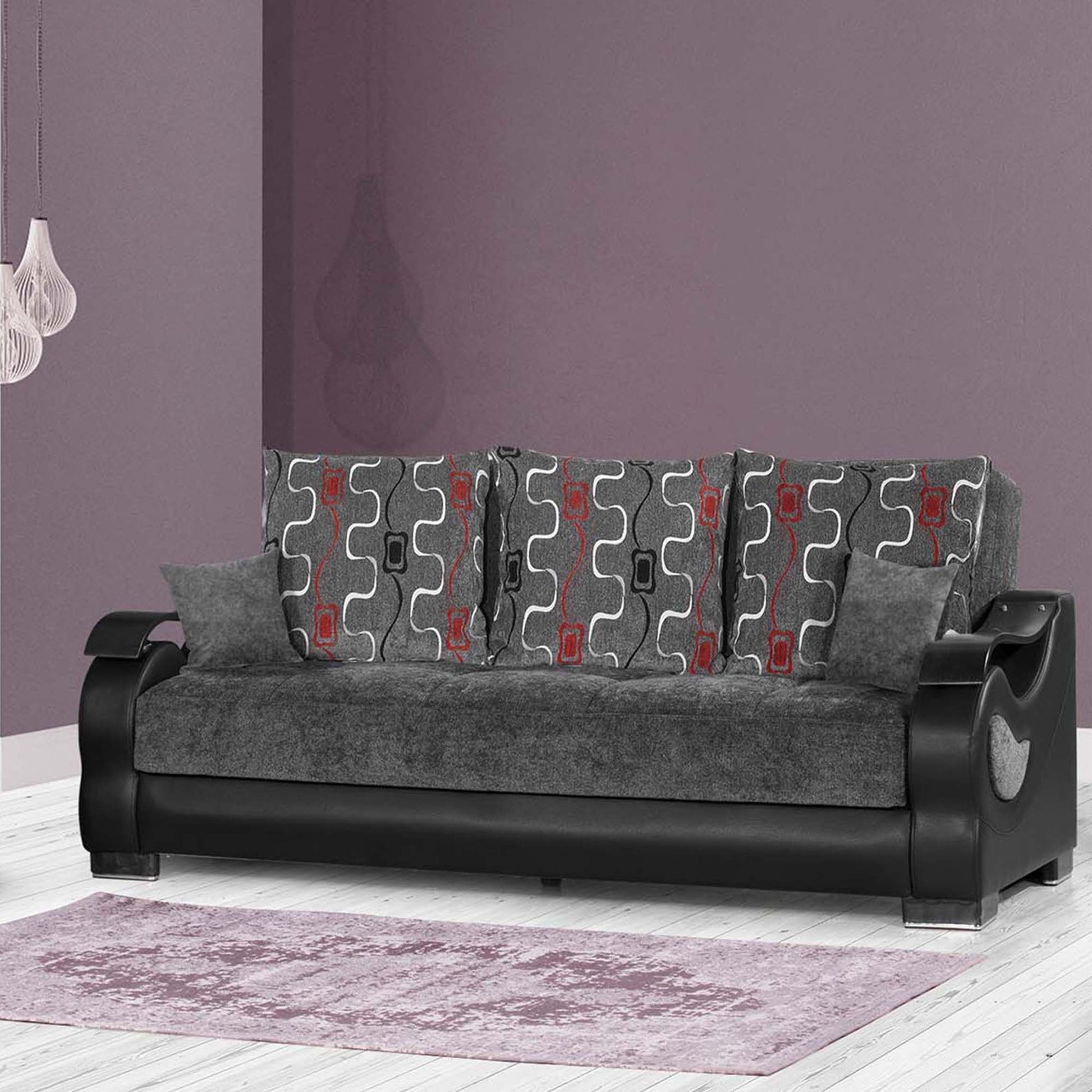 87" Gray Chenille Convertible Futon Sleeper Sofa And Toss Pillows With Storage-5