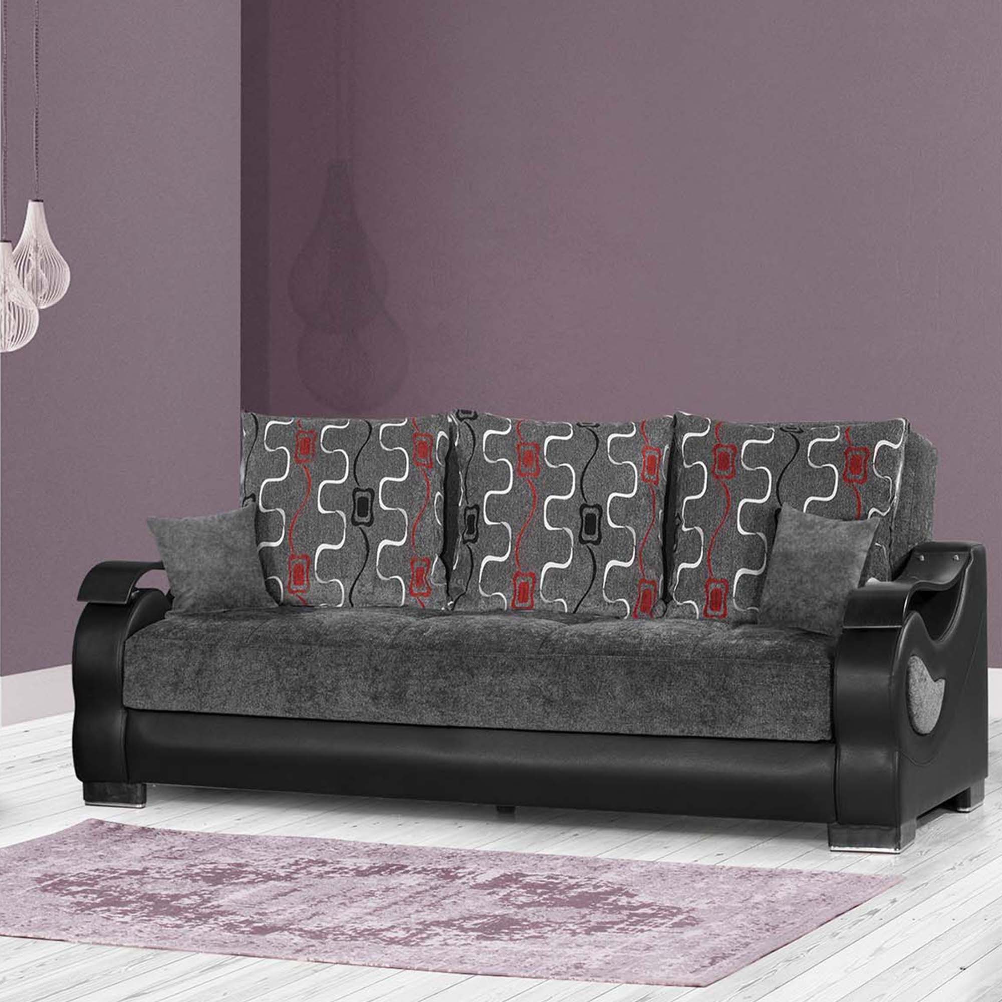 87" Gray Chenille Convertible Futon Sleeper Sofa And Toss Pillows With Storage-5