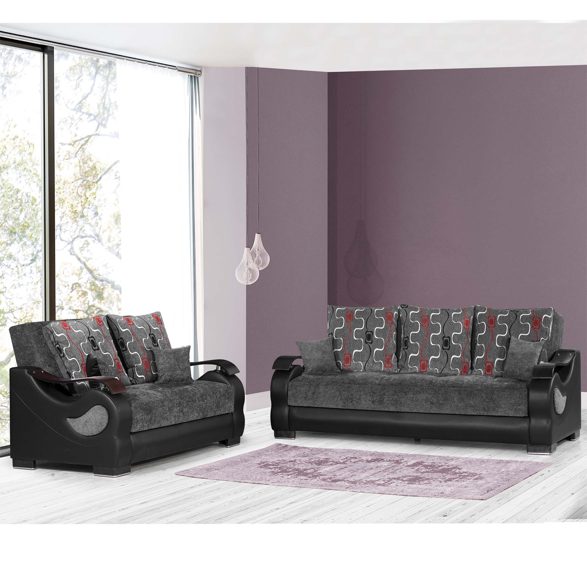 87" Gray Chenille Convertible Futon Sleeper Sofa And Toss Pillows With Storage-6