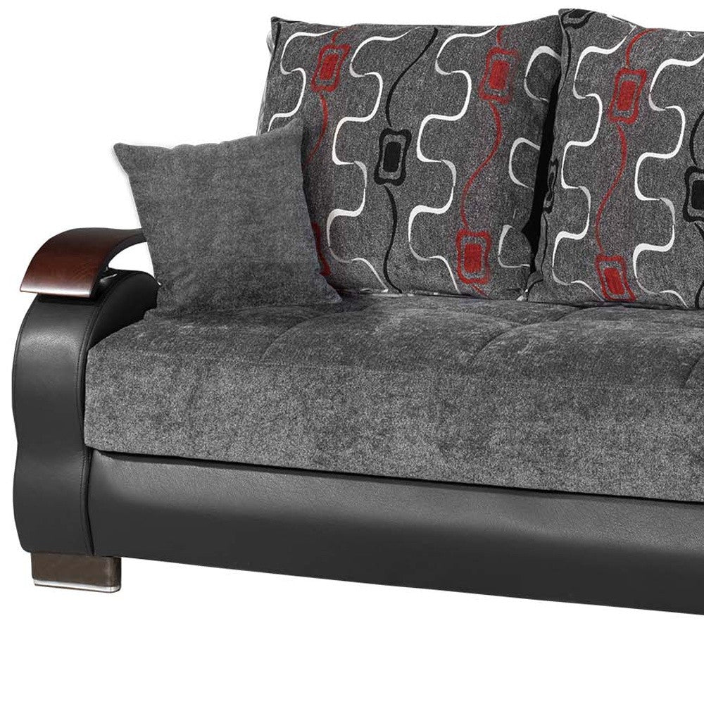 87" Gray Chenille Convertible Futon Sleeper Sofa And Toss Pillows With Storage-4