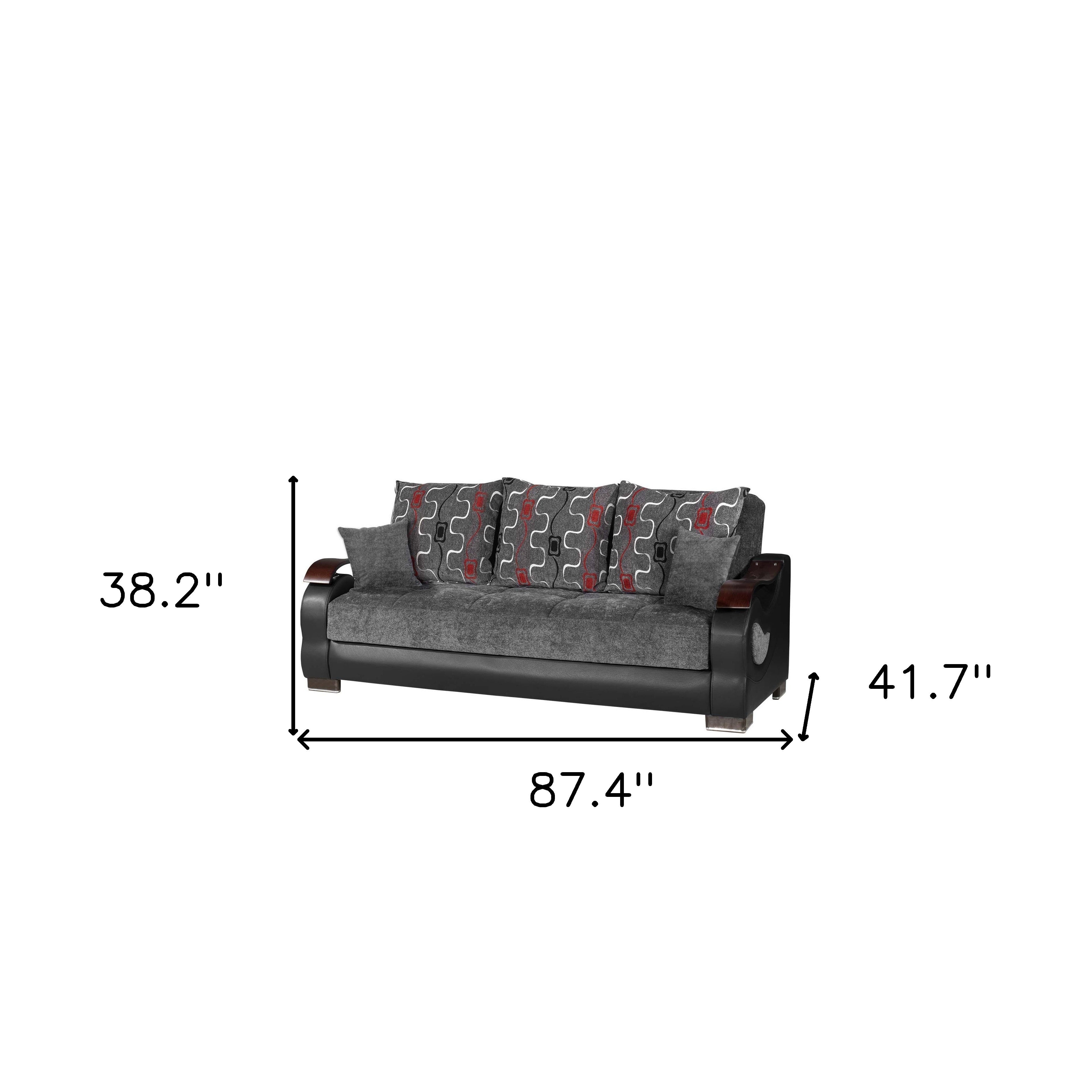 87" Gray Chenille Convertible Futon Sleeper Sofa And Toss Pillows With Storage-7